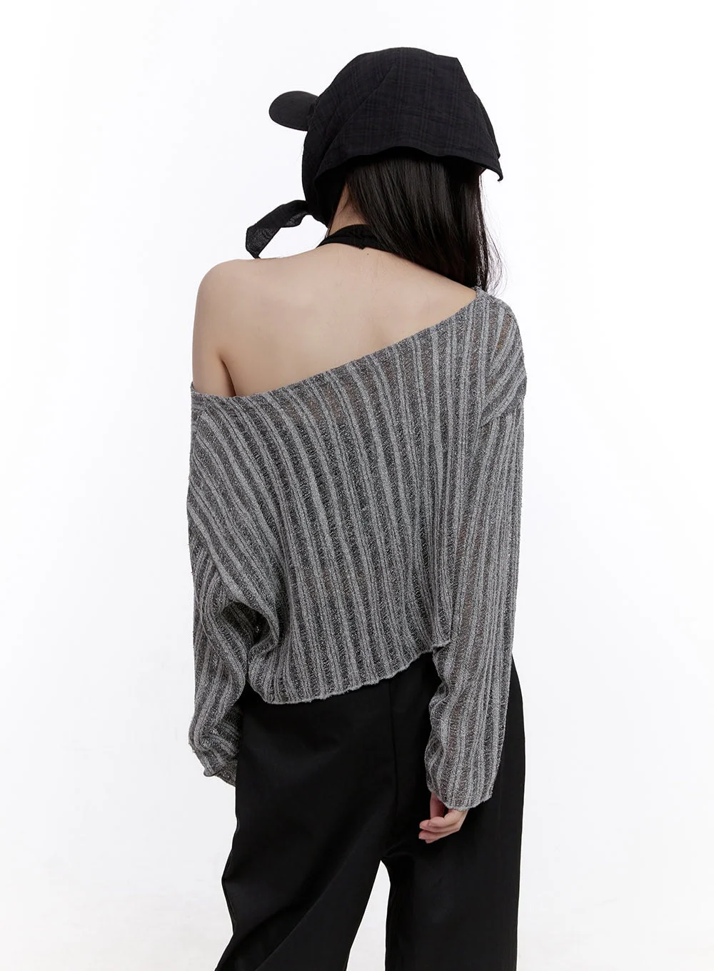 Sheer One-Shoulder Crop Sweater CF511 - Image 6