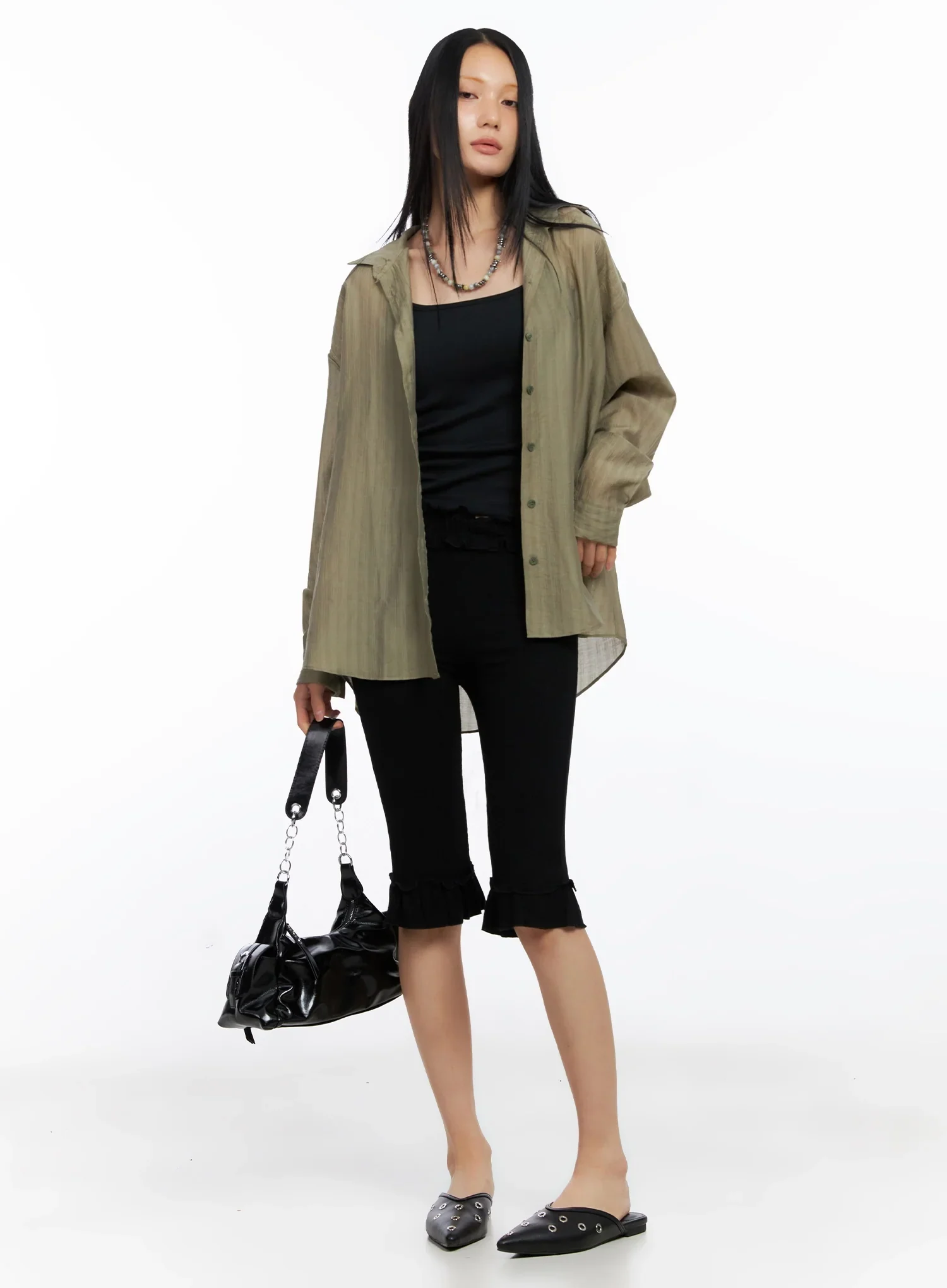 Sheer Oversized Long Sleeve Shirt IO516 - Image 11