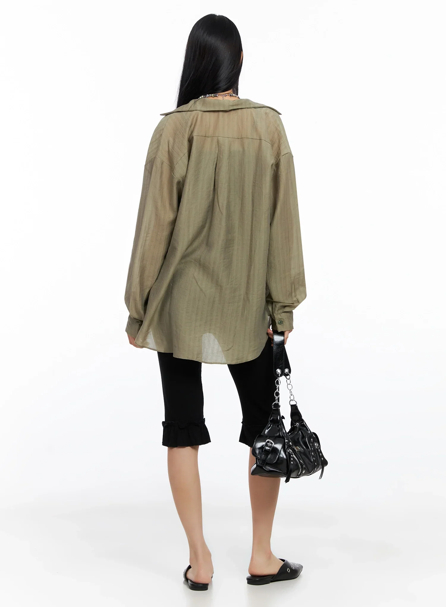 Sheer Oversized Long Sleeve Shirt IO516 - Image 13