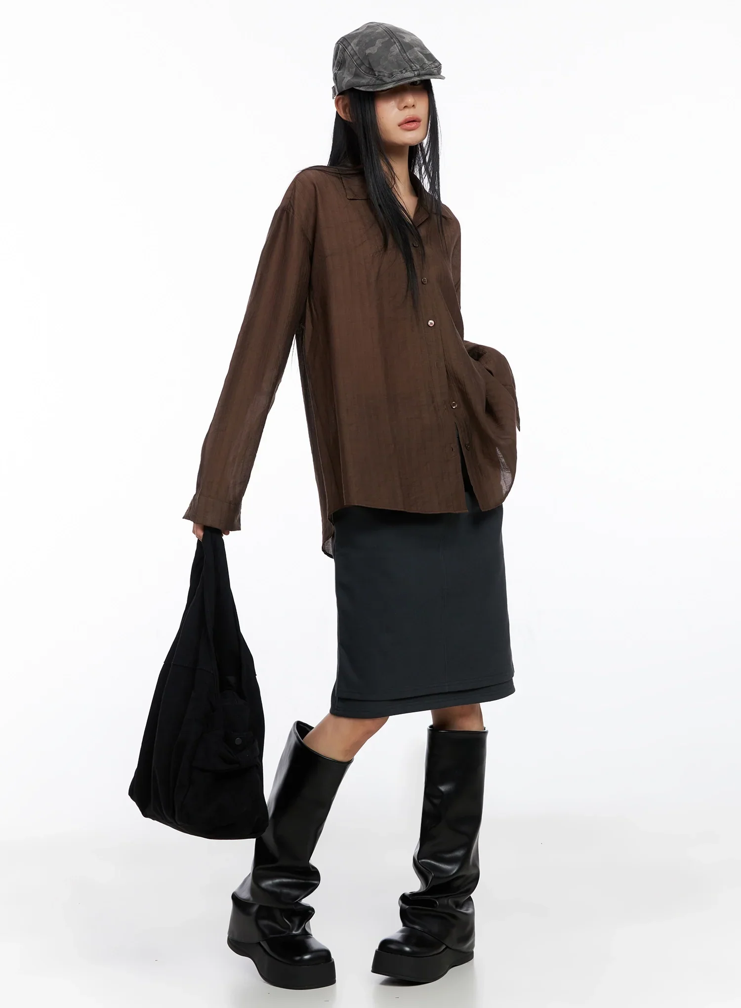 Sheer Oversized Long Sleeve Shirt IO516 - Image 6