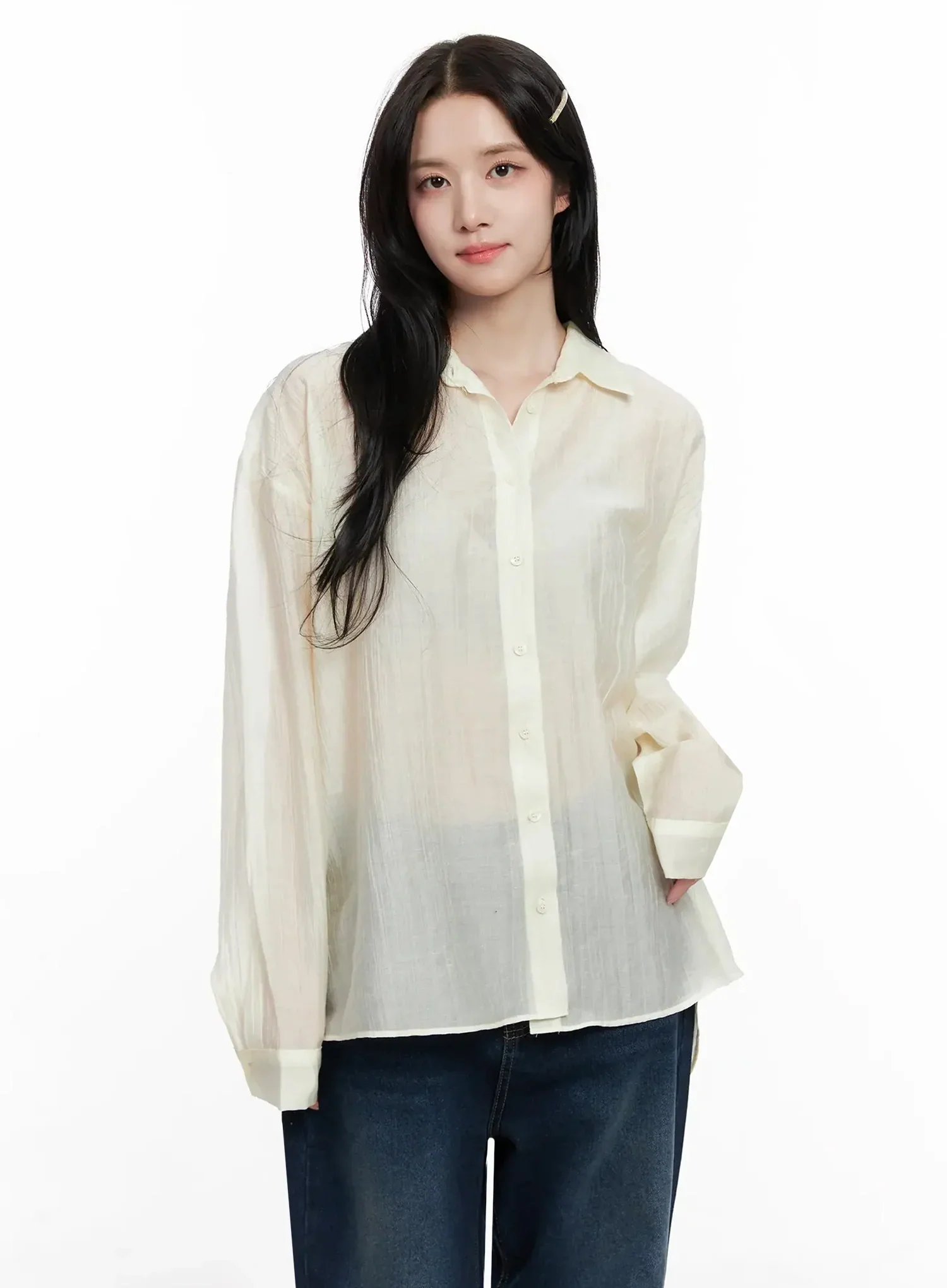 Sheer Oversized Long Sleeve Shirt IO516 - Image 7