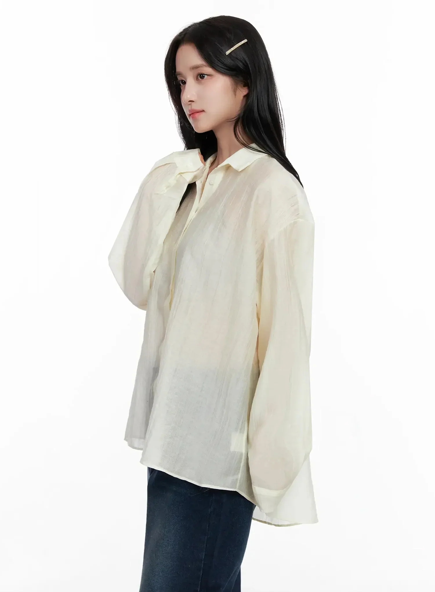 Sheer Oversized Long Sleeve Shirt IO516 - Image 8