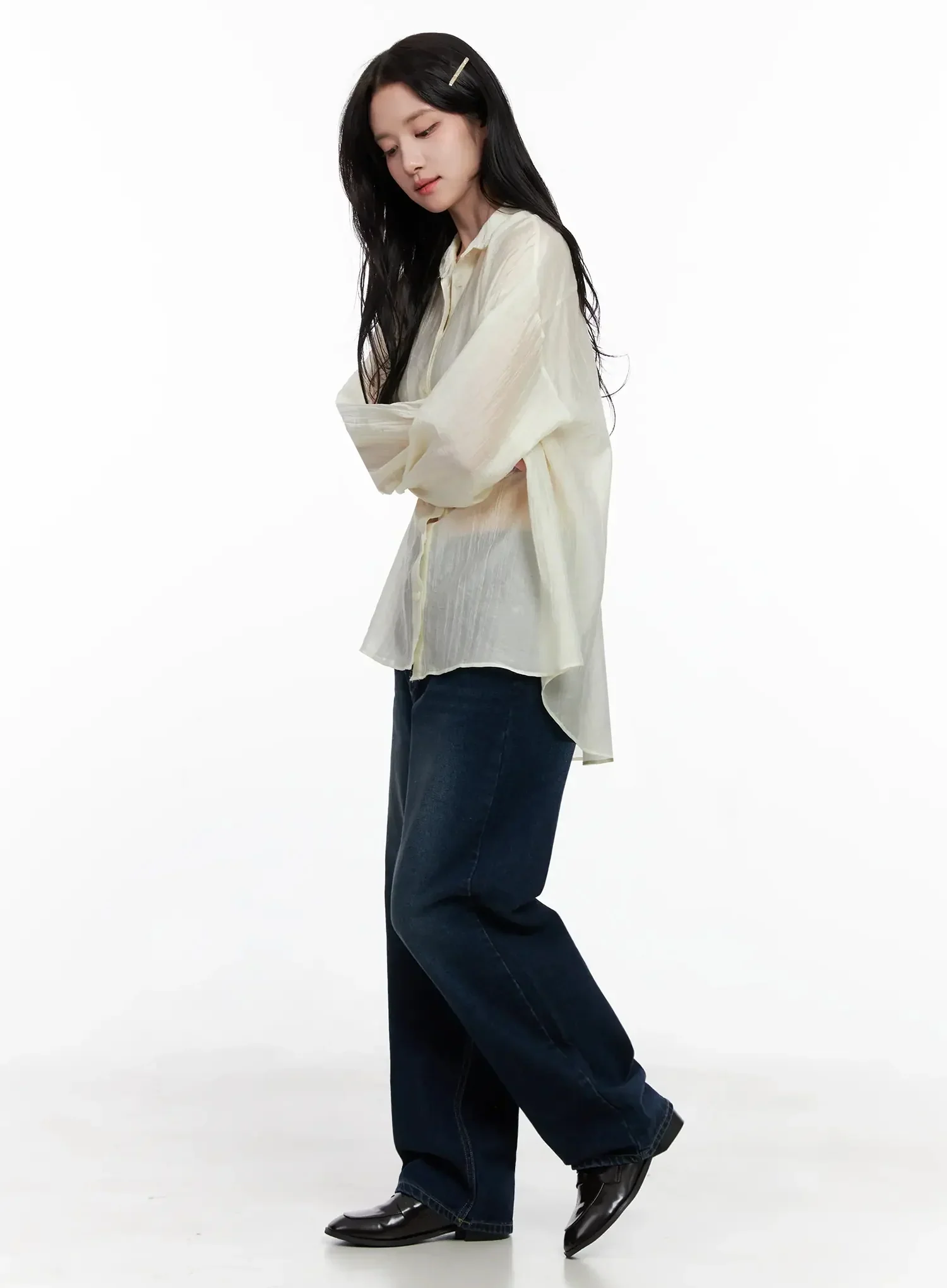 Sheer Oversized Long Sleeve Shirt IO516 - Image 9