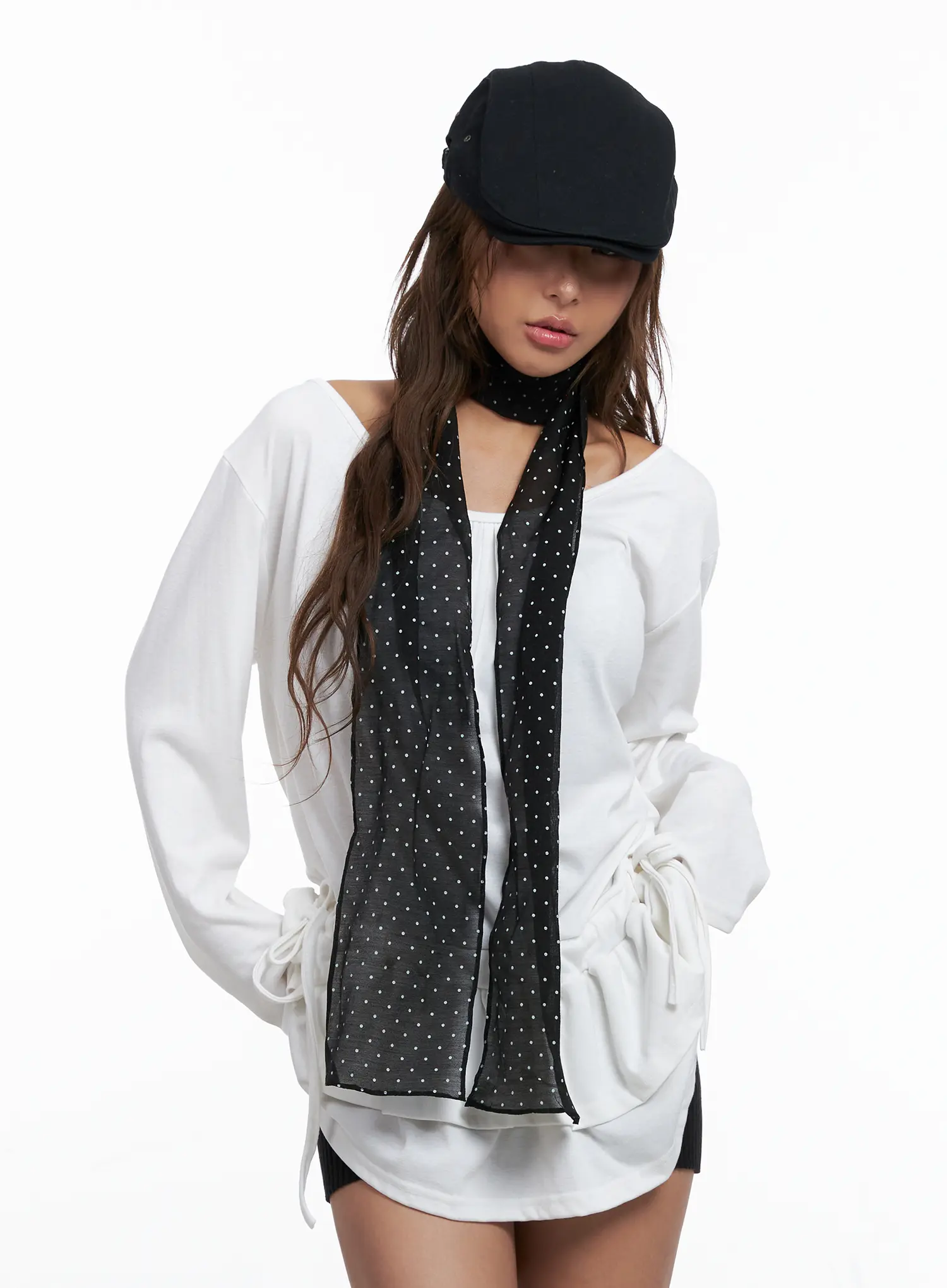 Sheer Polka Dot Skinny Scarf CS524 - Image 4