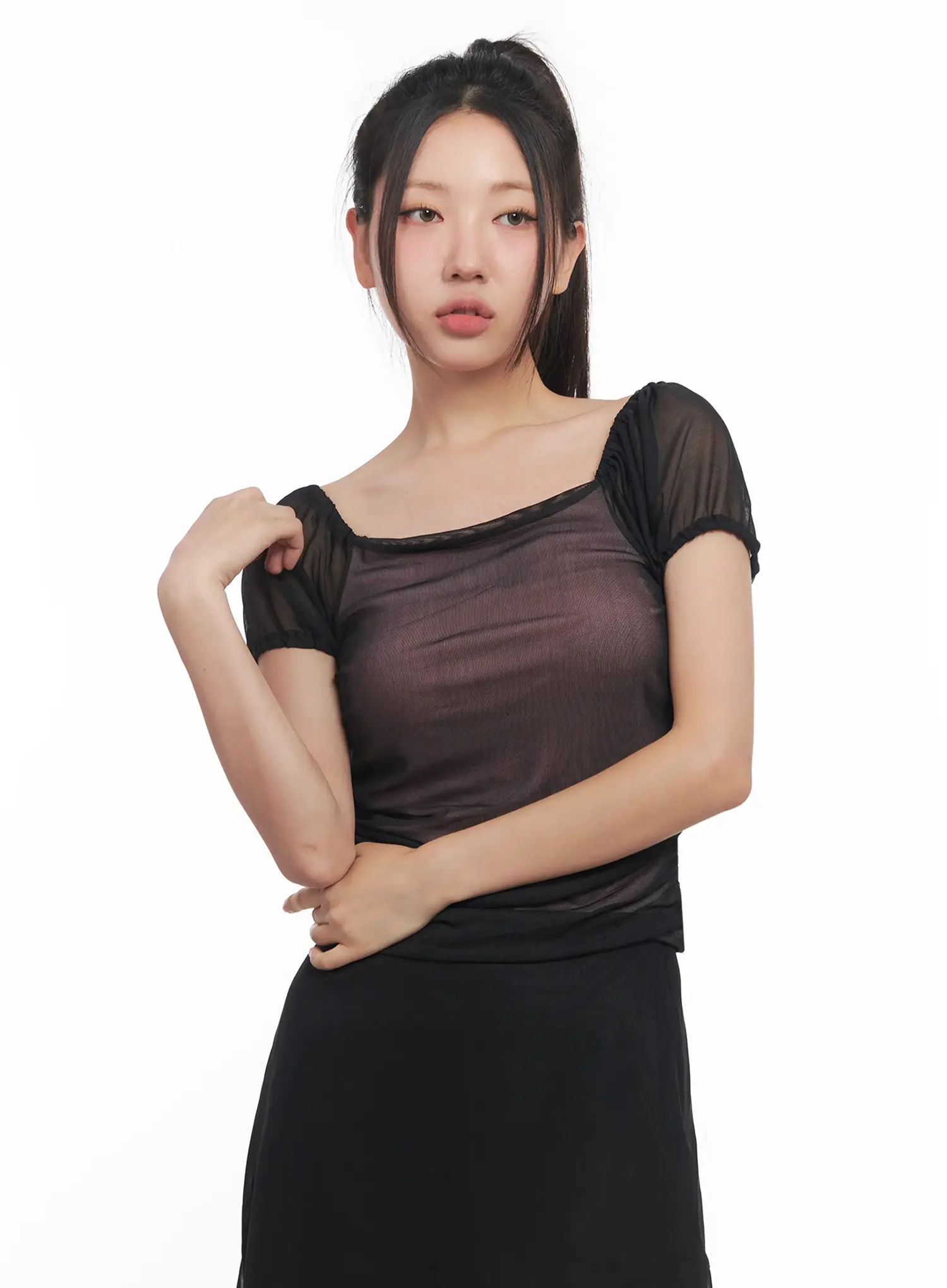 Sheer Puff-Sleeve Crop Top IU509 - Image 14