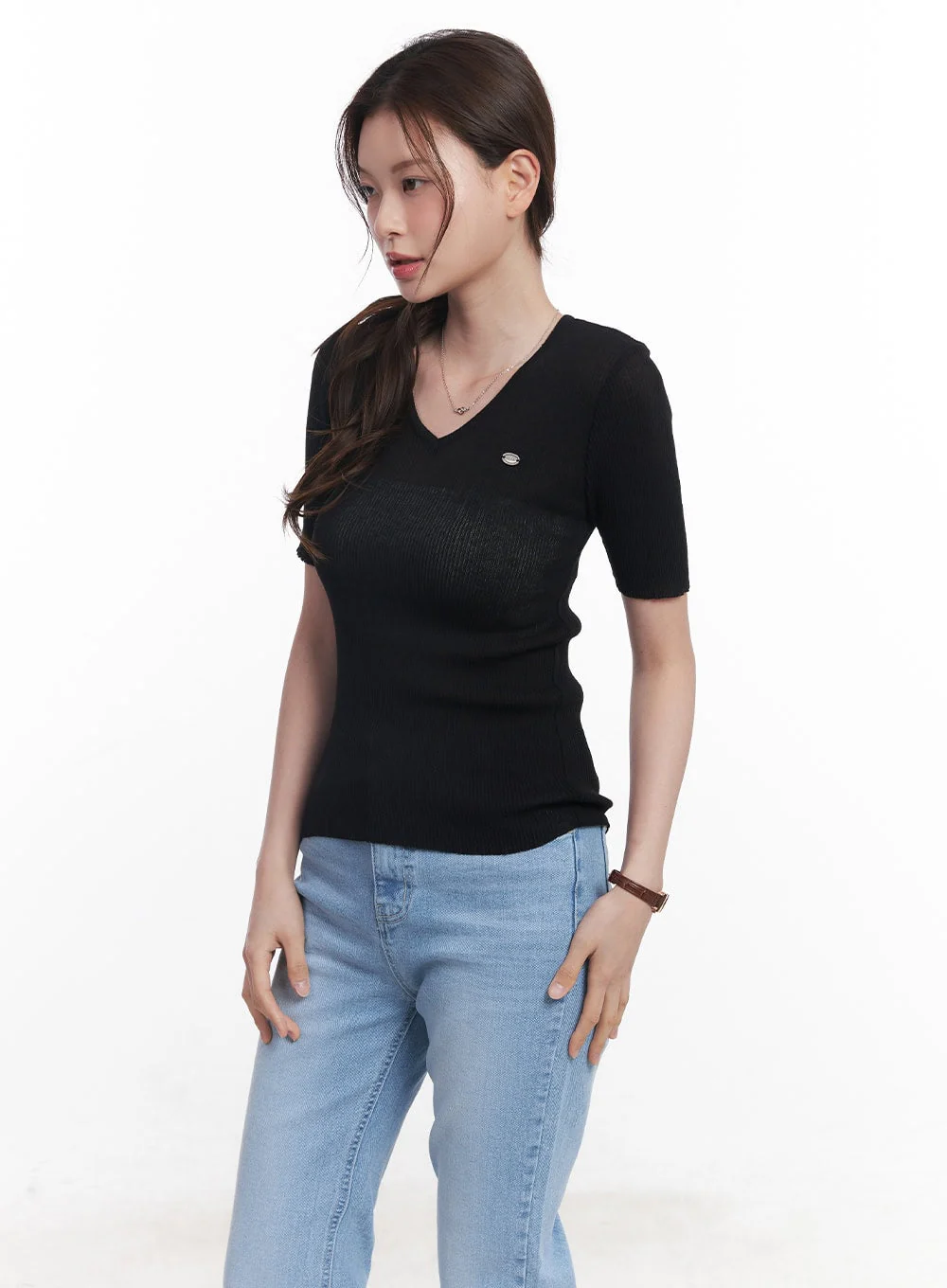 Sheer V-Neck Linen Short Sleeve Sweater CY519 - Image 11