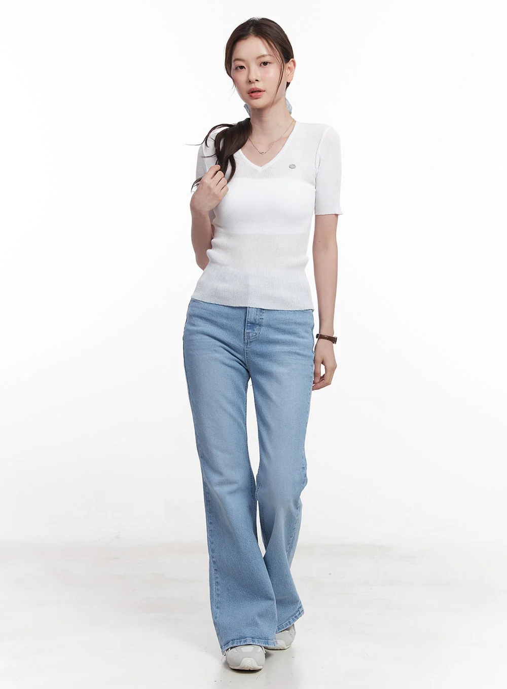 Sheer V-Neck Linen Short Sleeve Sweater CY519 - Image 5