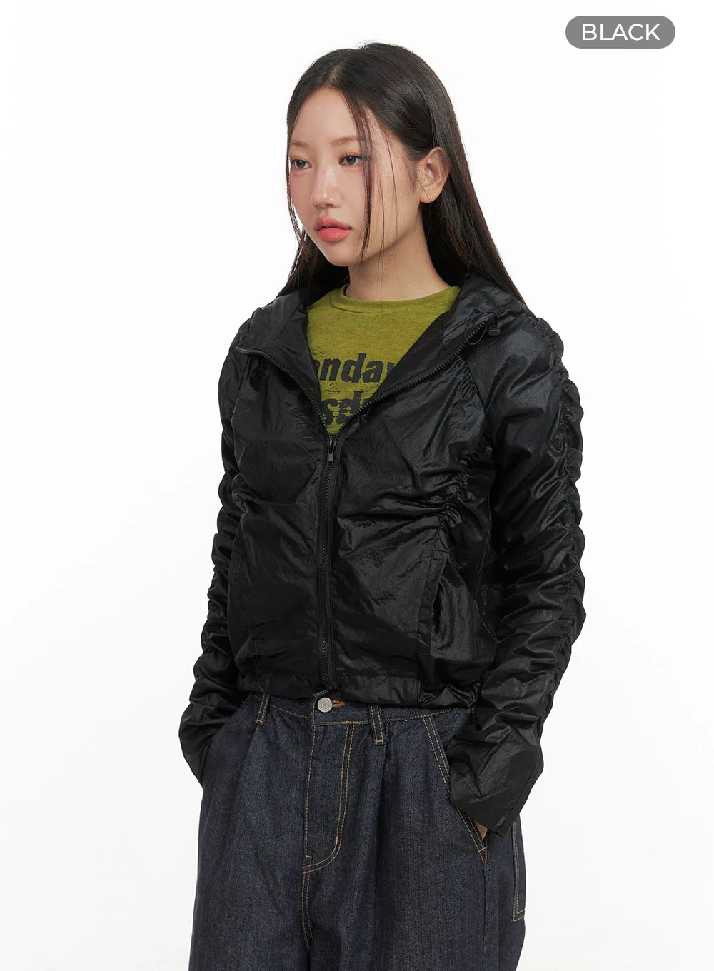 Shirred Hooded Nylon Crop Jacket CO402 - Image 11