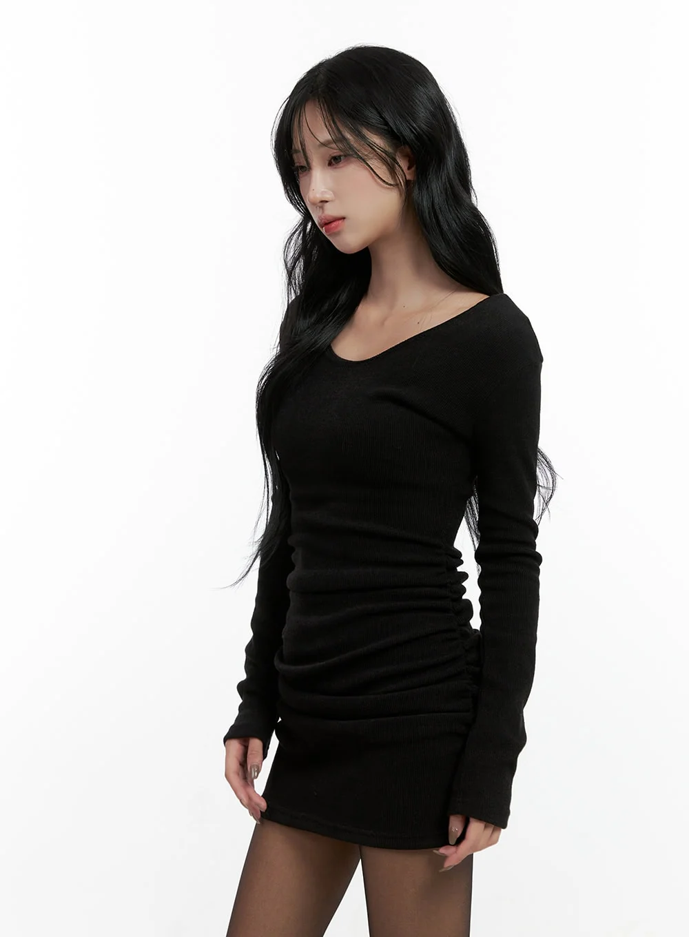Shirred Long Sleeve Mini Dress CN411 - Image 4
