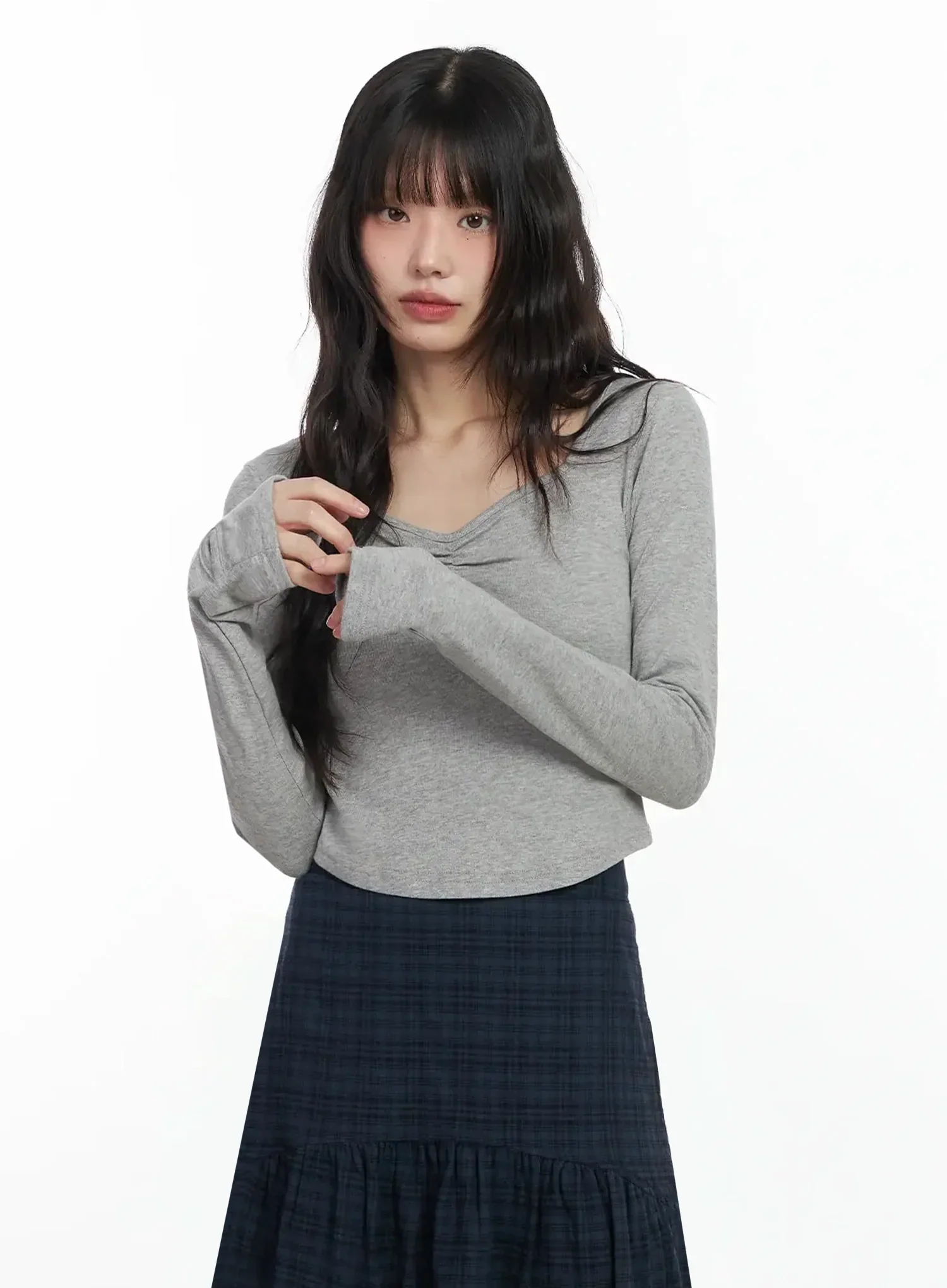 Shirred Neck Long Sleeve Top IF505 - Image 15