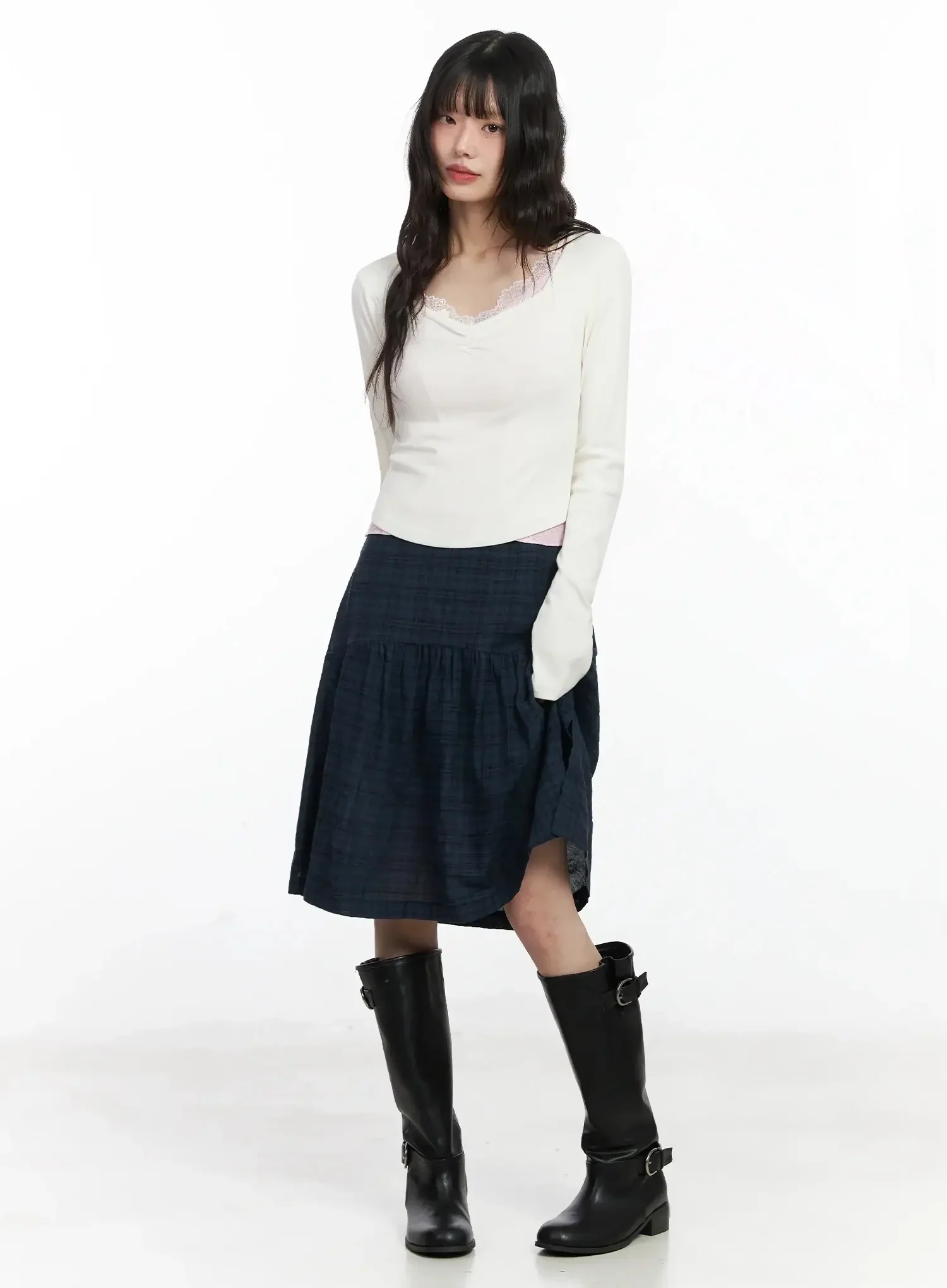 Shirred Neck Long Sleeve Top IF505 - Image 6