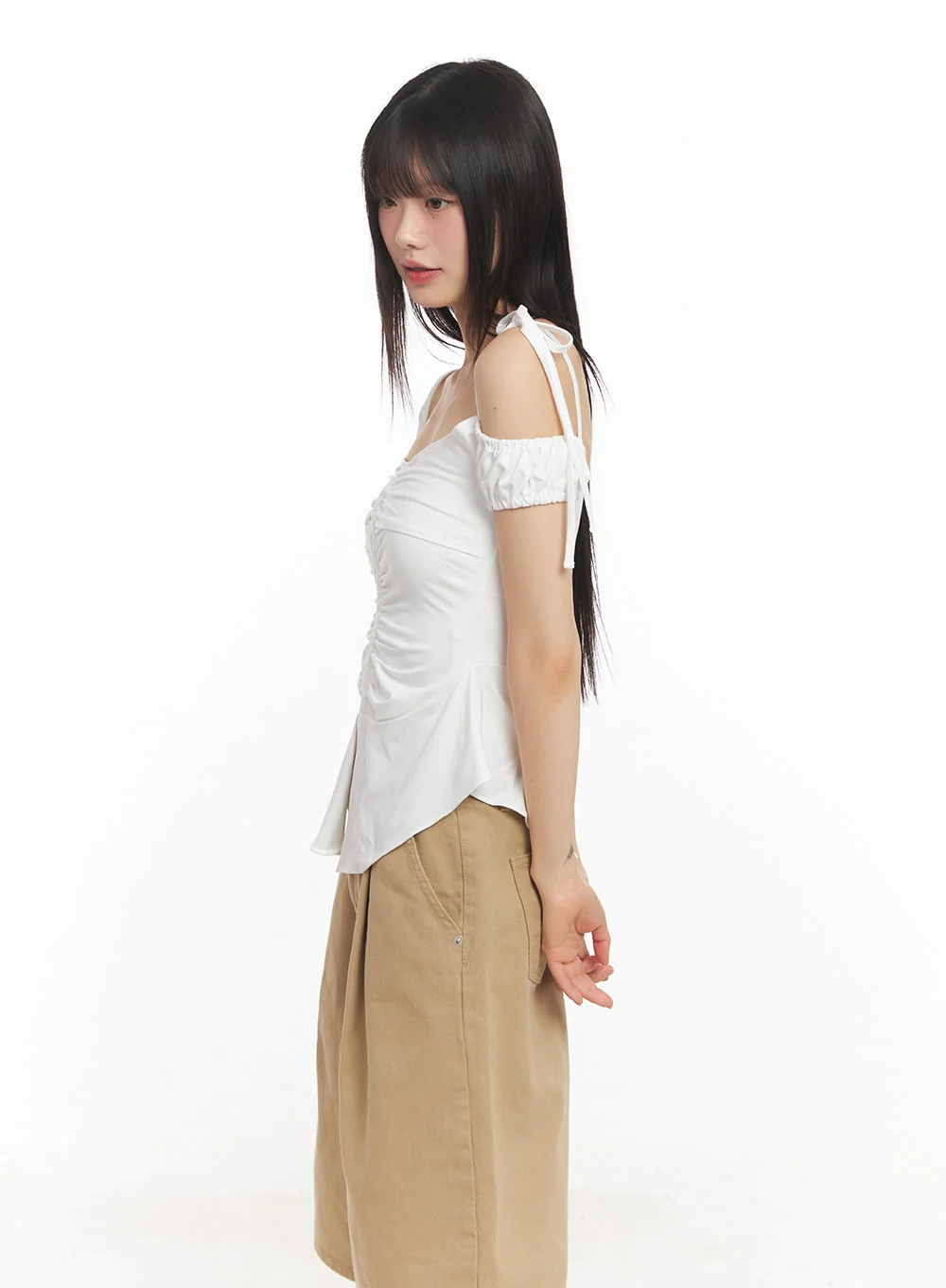 Shirred Off-Shoulder Puff-Sleeve Top CA523 - Image 6