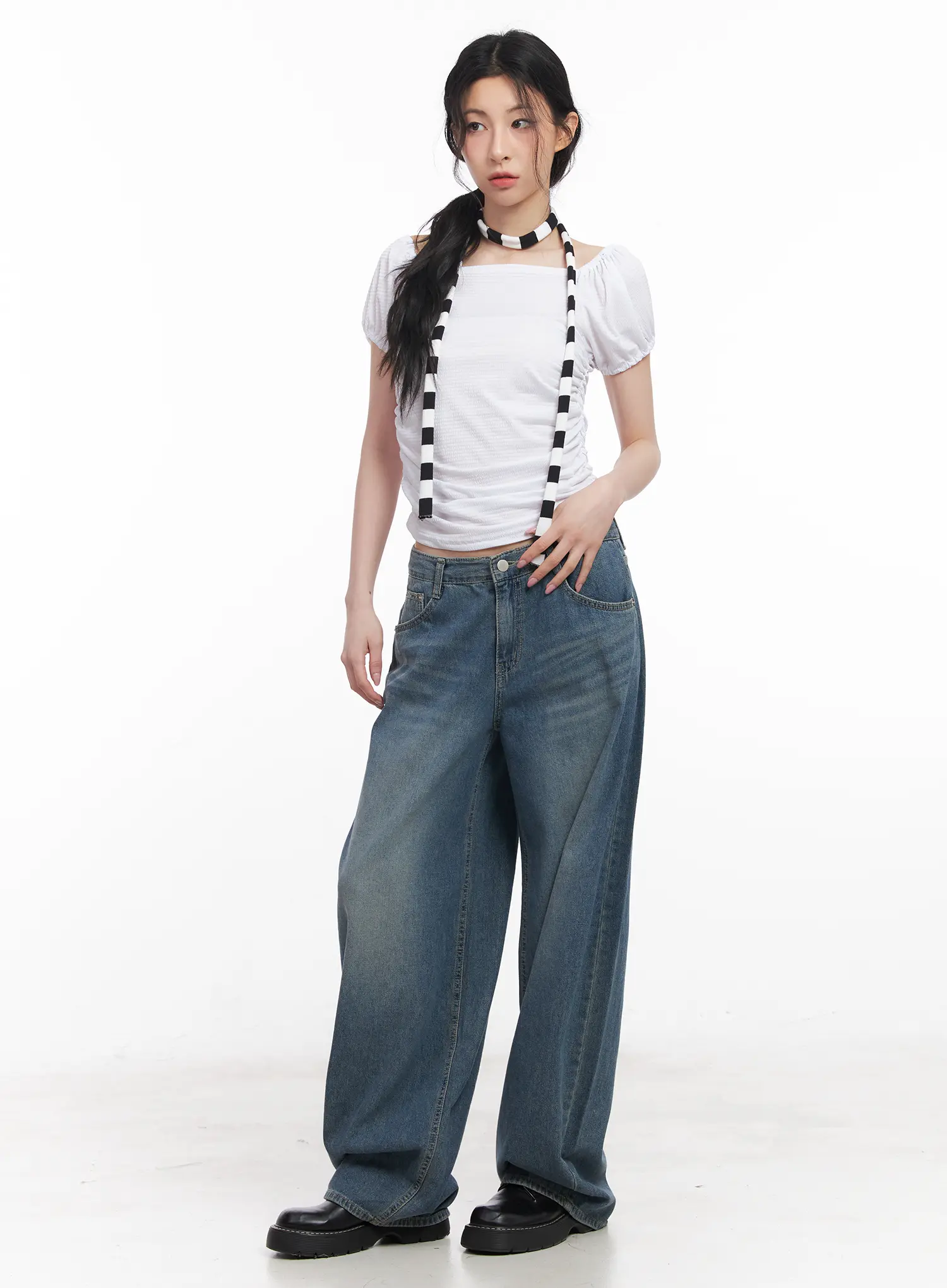 Shirred Puff-Sleeve Crop Top CU511 - Image 3