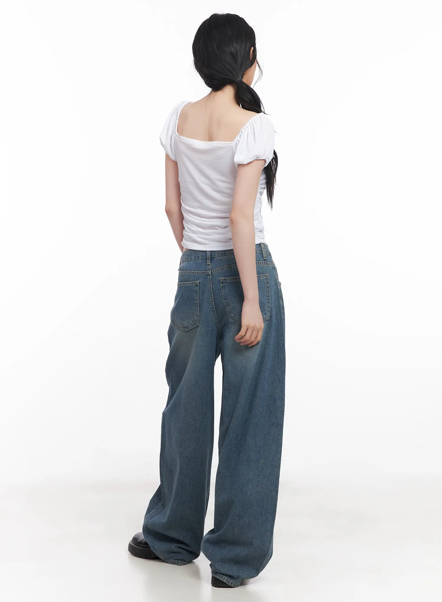 Shirred Puff-Sleeve Crop Top CU511 - Image 8