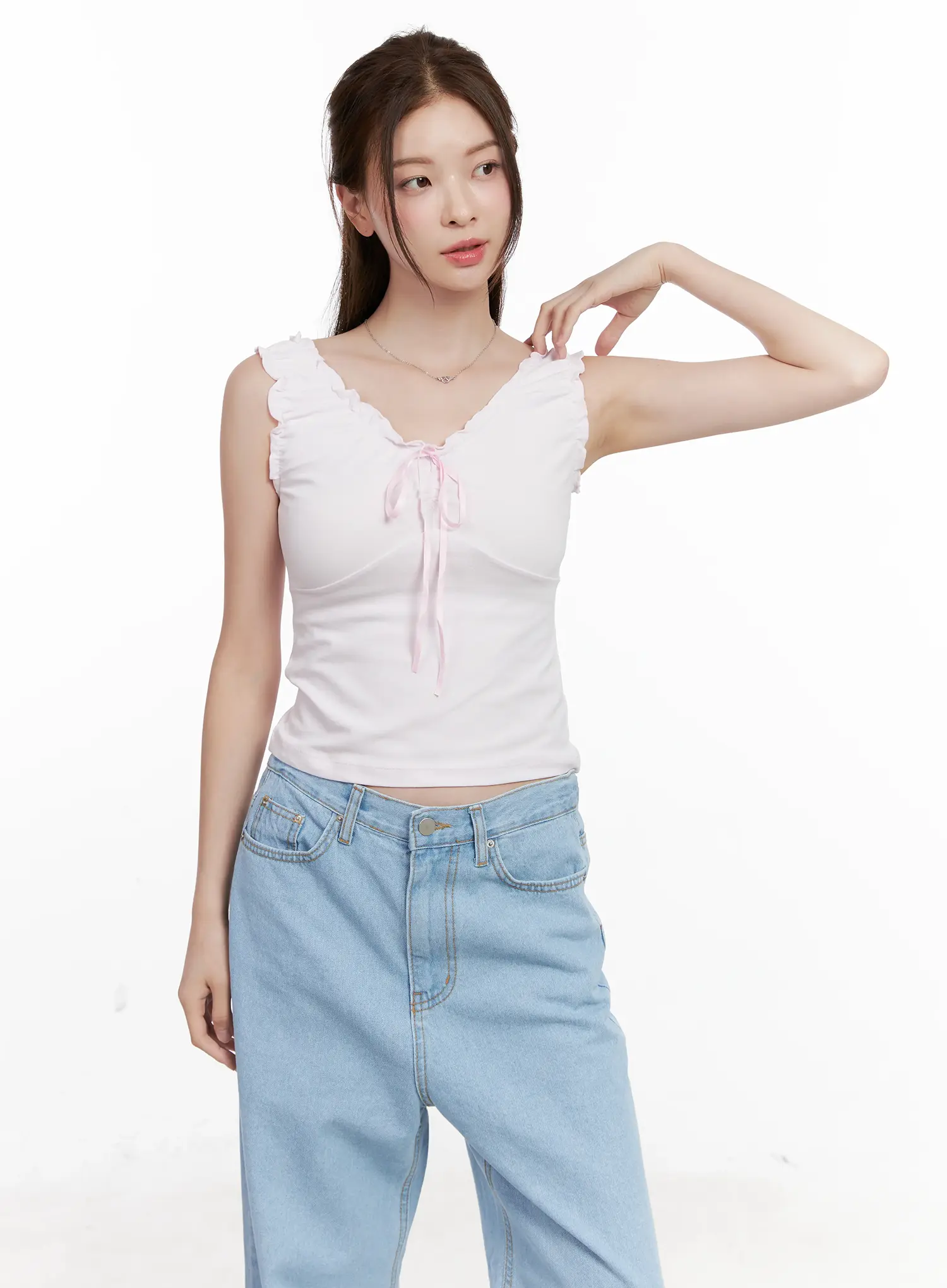Shirred Ribbon 2-Way Sleeveless Top CL523 - Image 2