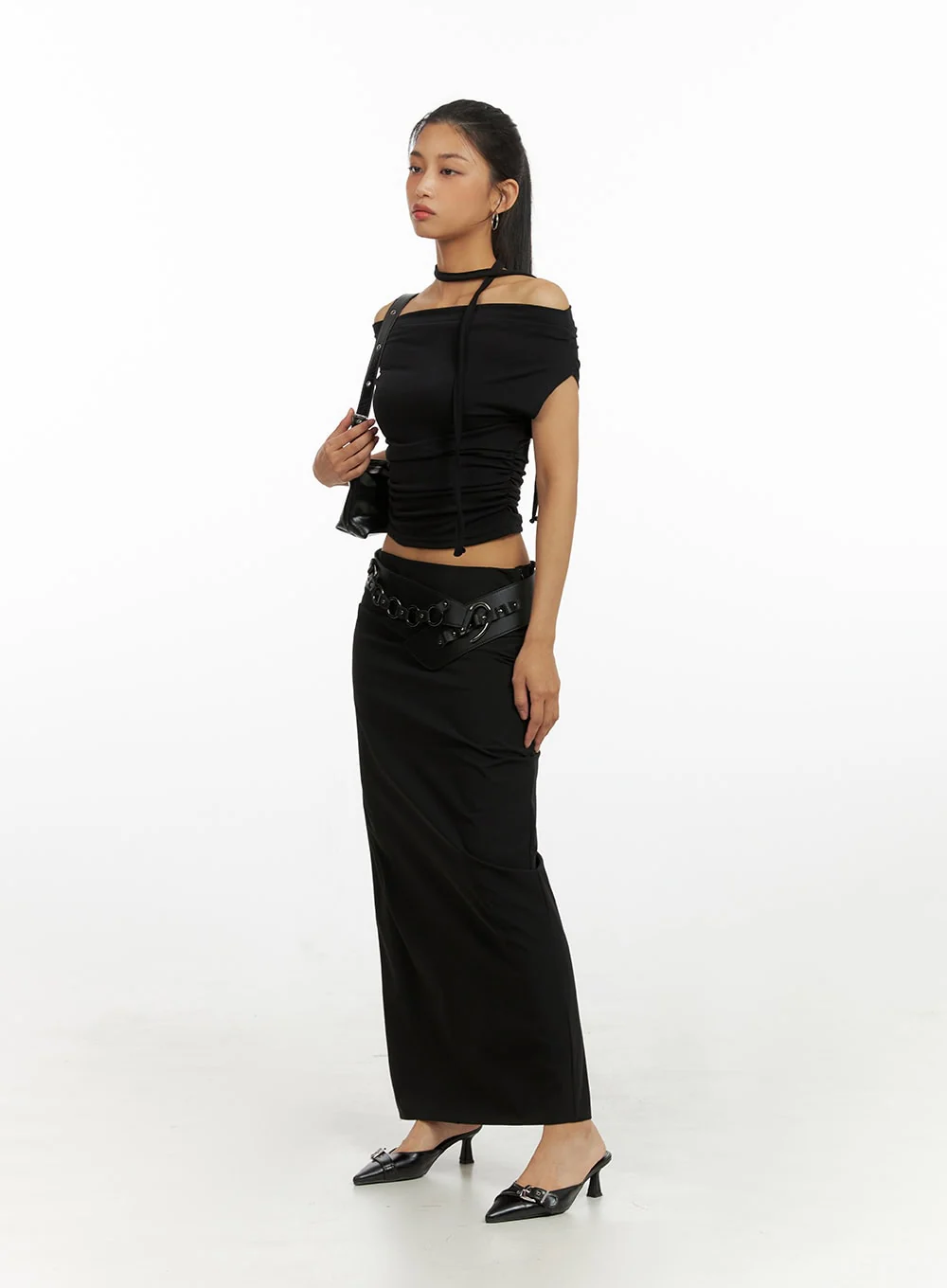 Shirred Solid Maxi Skirt IU412 - Image 3