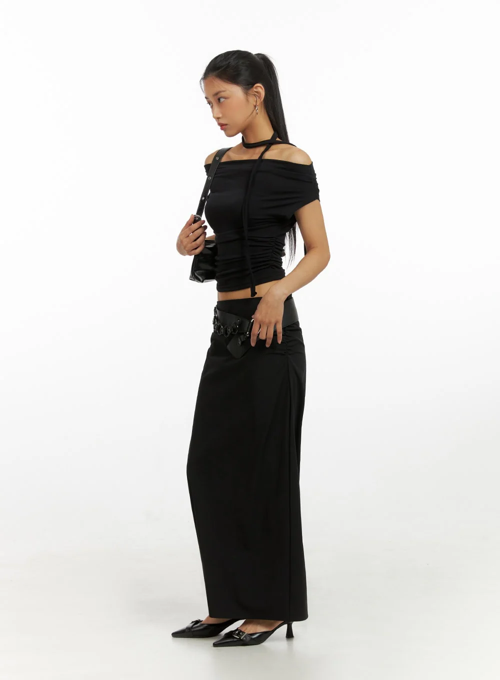 Shirred Solid Maxi Skirt IU412 - Image 7