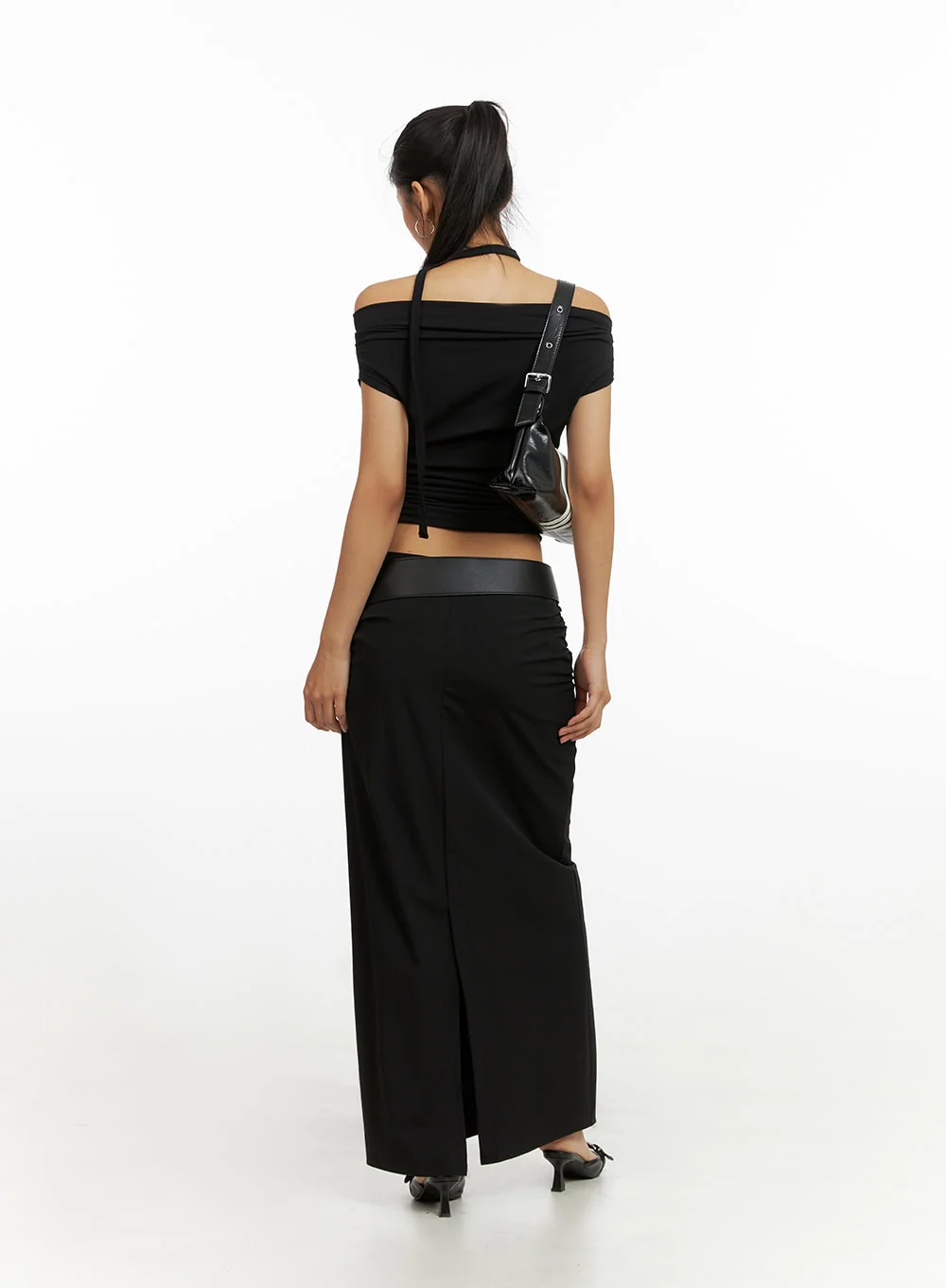 Shirred Solid Maxi Skirt IU412 - Image 8