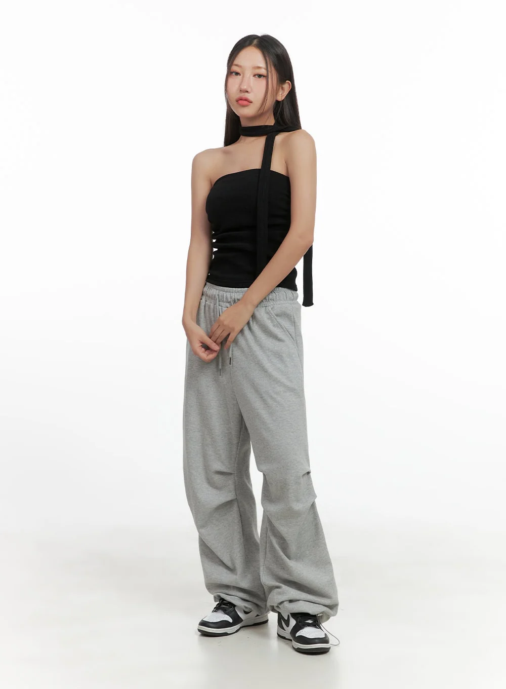 Shirred Solid Tube Crop Top and Scarf Set CO404 - Image 2