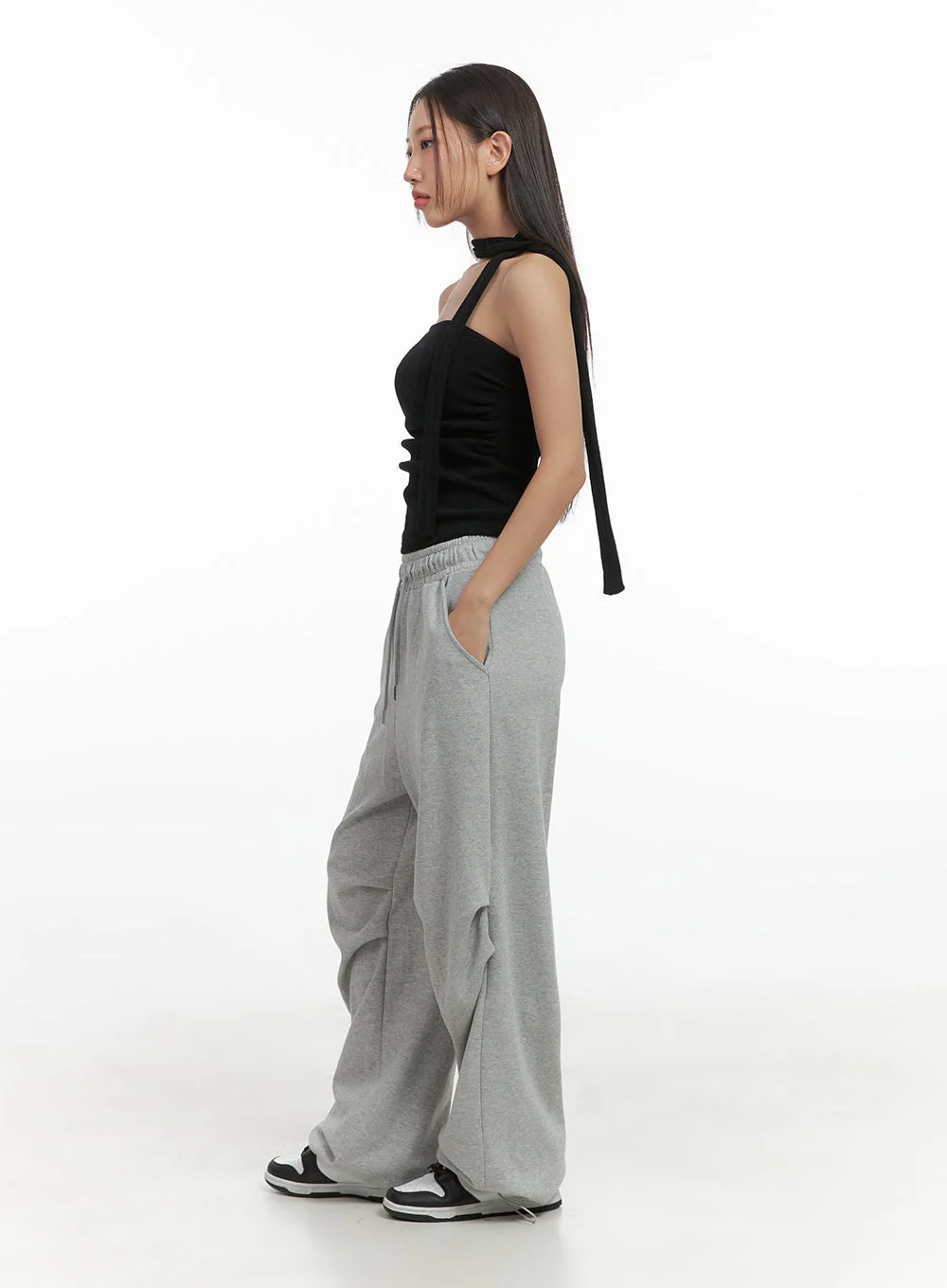 Shirred Solid Tube Crop Top and Scarf Set CO404 - Image 3