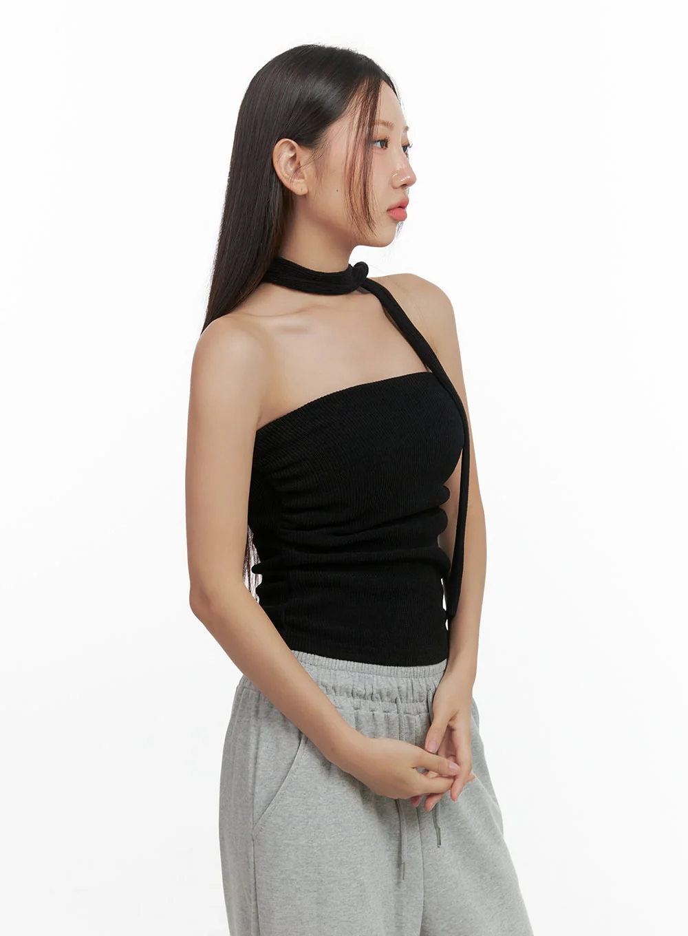Shirred Solid Tube Crop Top and Scarf Set CO404 - Image 5