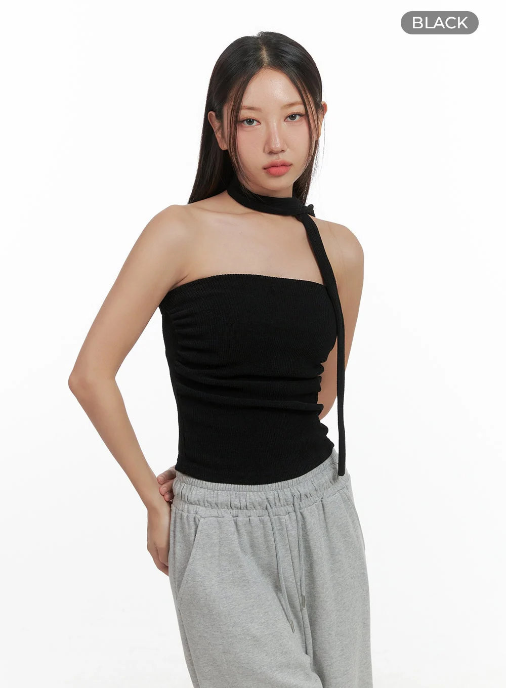 Shirred Solid Tube Crop Top and Scarf Set CO404 - Image 7