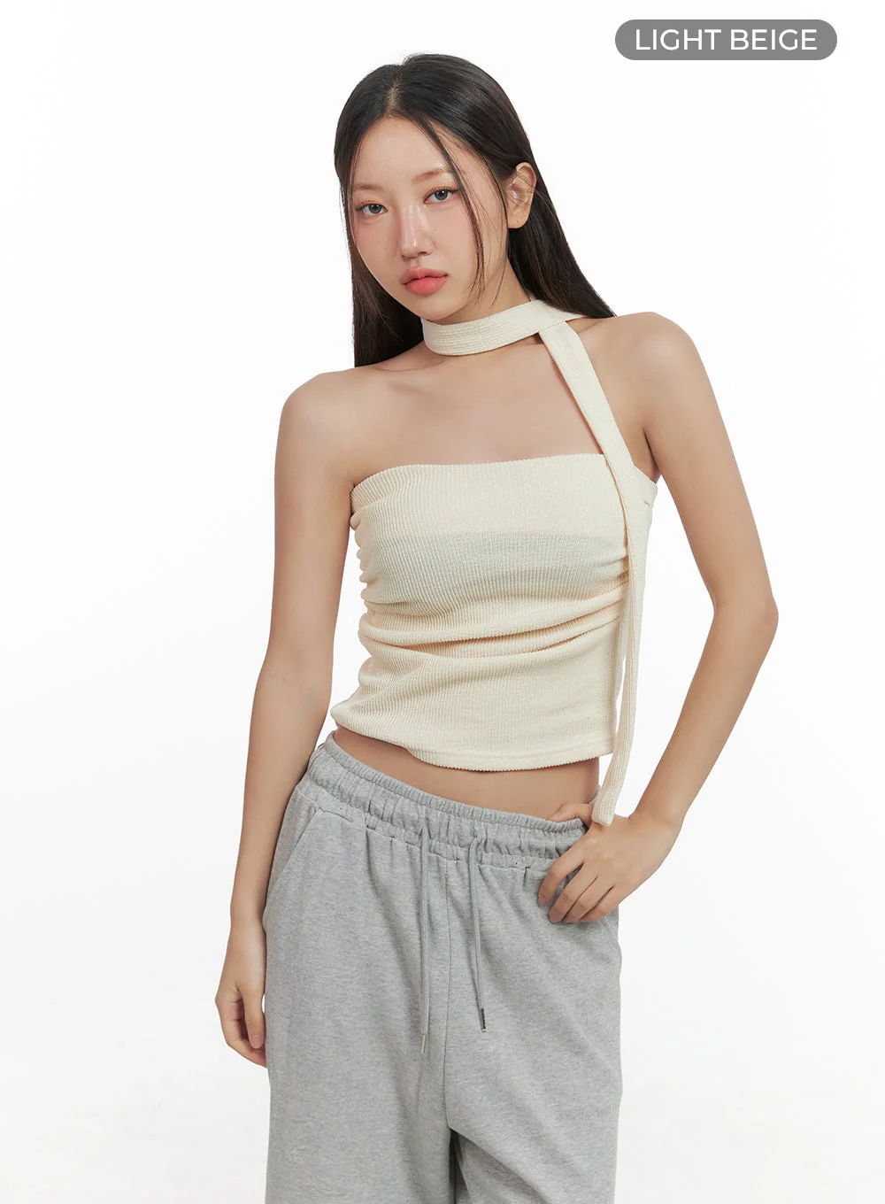 Shirred Solid Tube Crop Top and Scarf Set CO404 - Image 9