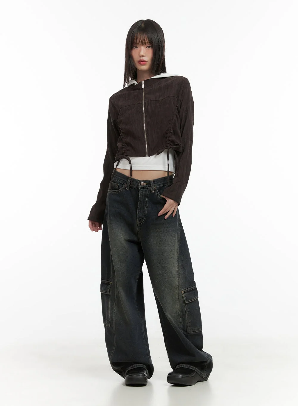 Shirred Suede Slim Crop Jacket CO410 - Image 2
