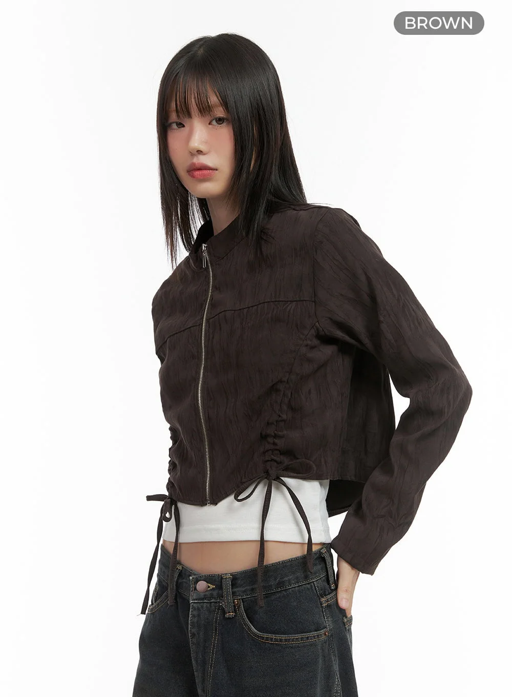 Shirred Suede Slim Crop Jacket CO410 - Image 8