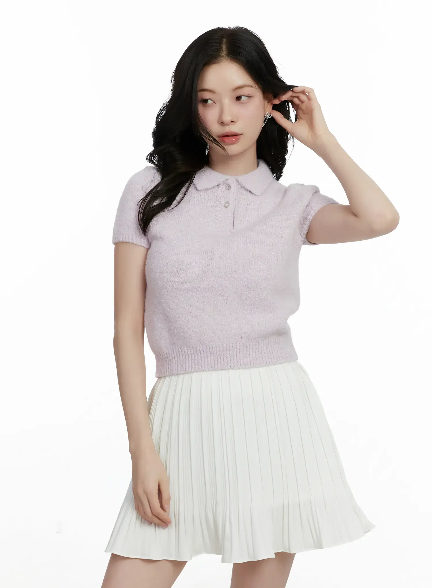 Short Sleeve Collar Knit Top F502 - Image 2