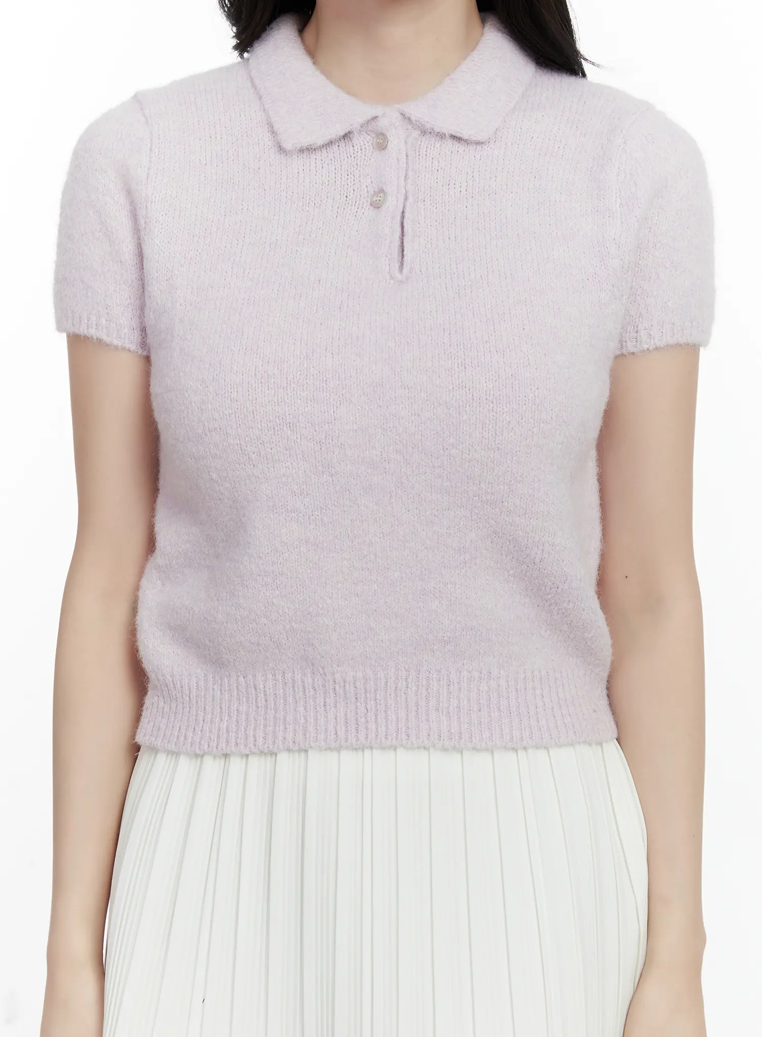 Short Sleeve Collar Knit Top F502 - Image 4
