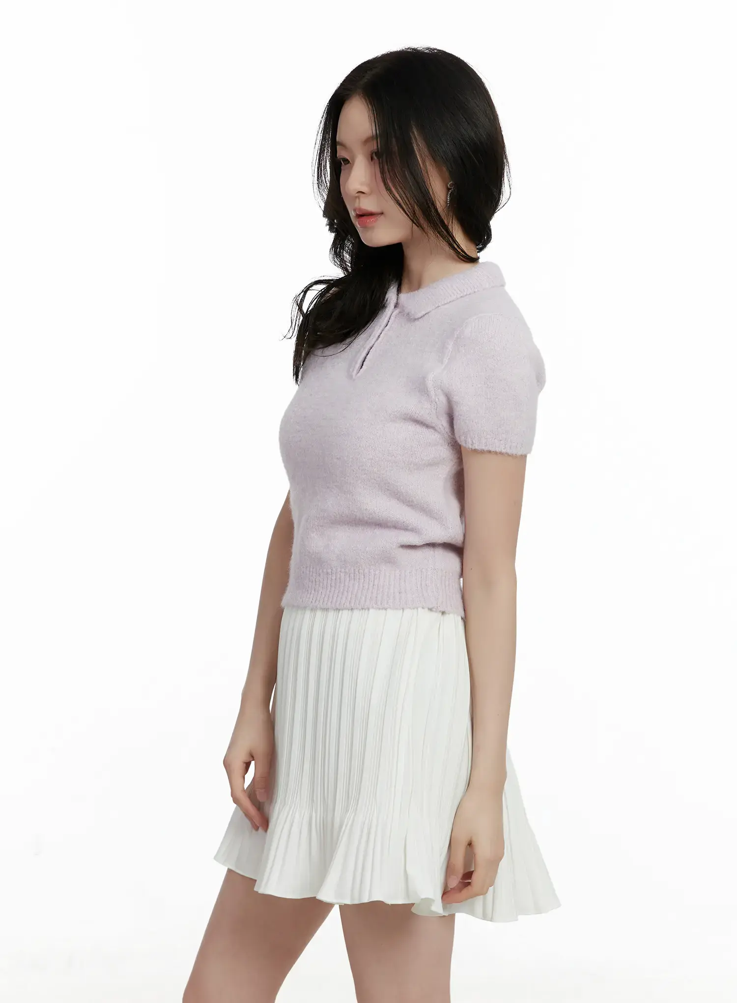 Short Sleeve Collar Knit Top F502 - Image 5
