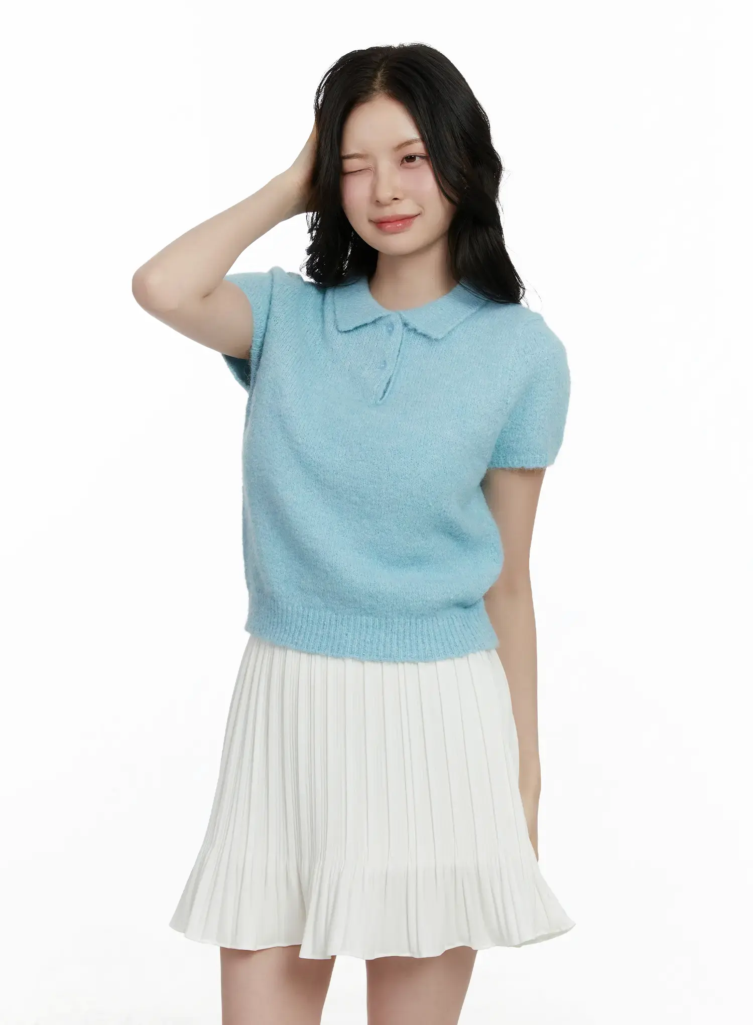Short Sleeve Collar Knit Top F502 - Image 6