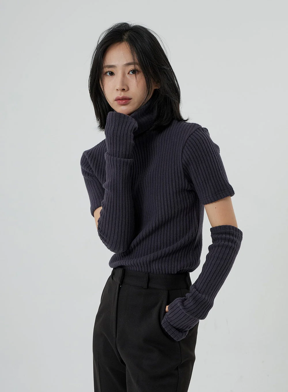 Short Sleeve Knit Turtleneck And Warmer Set OD13 - Image 4