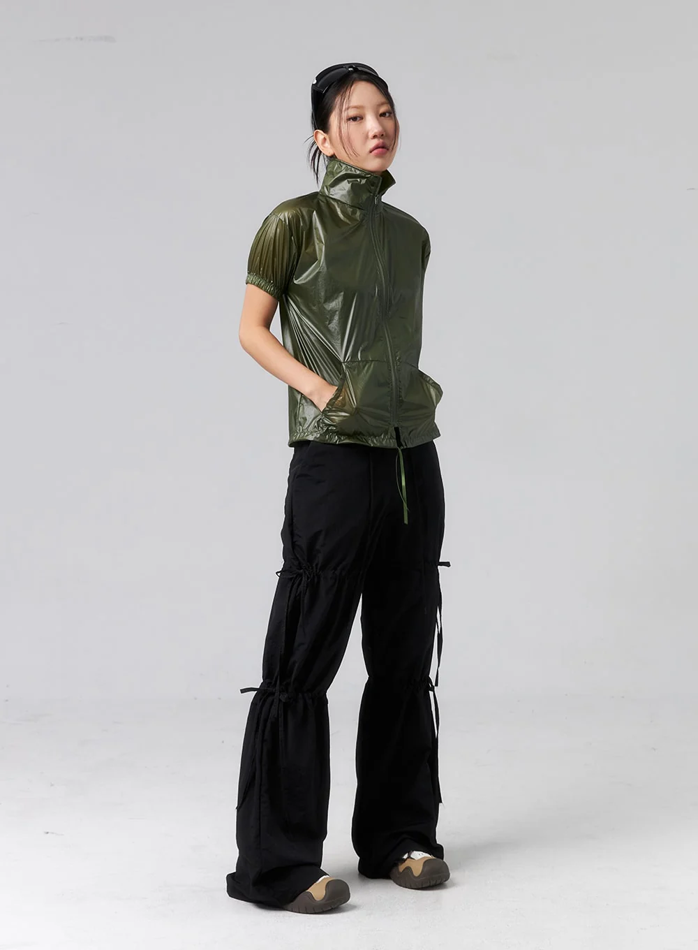 Short Sleeve Nylon Zip-Up CL319 - Image 3