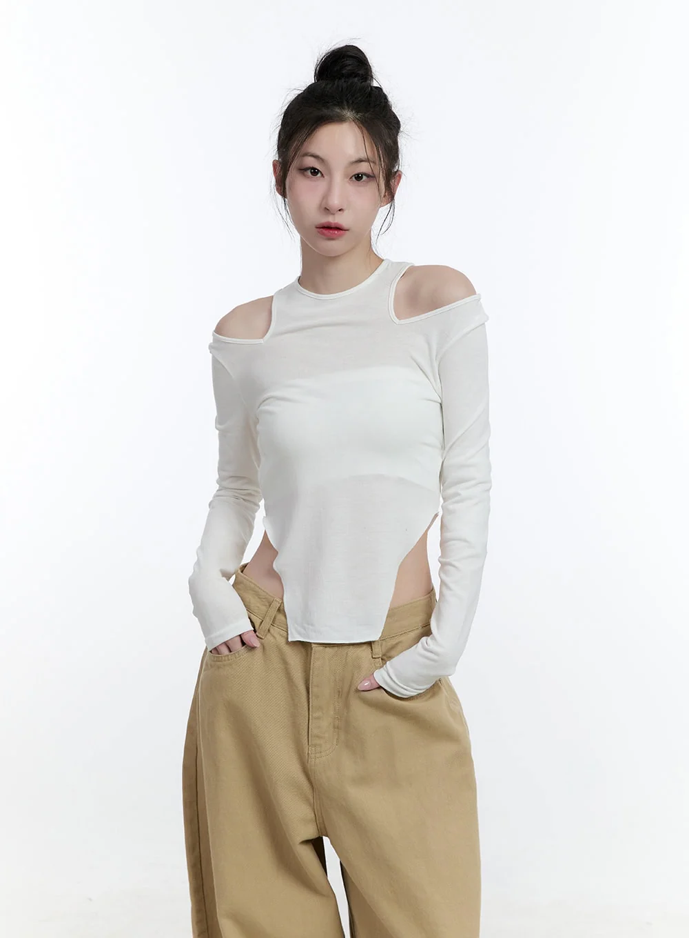 Shoulder Cut-Out Crop Top CJ521 - Image 3