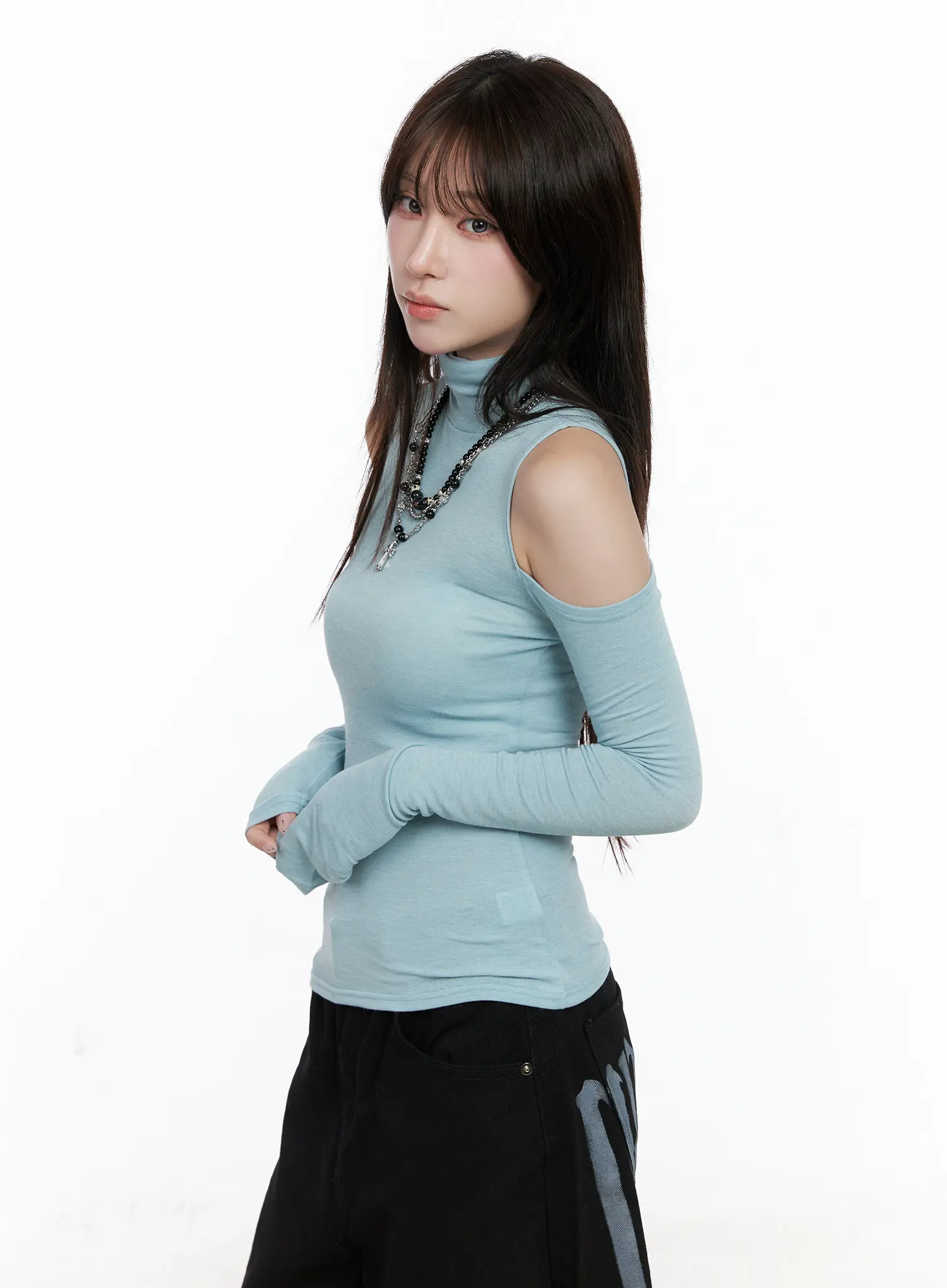 Shoulder Cut-Out Long Sleeve Top CO521 - Image 2
