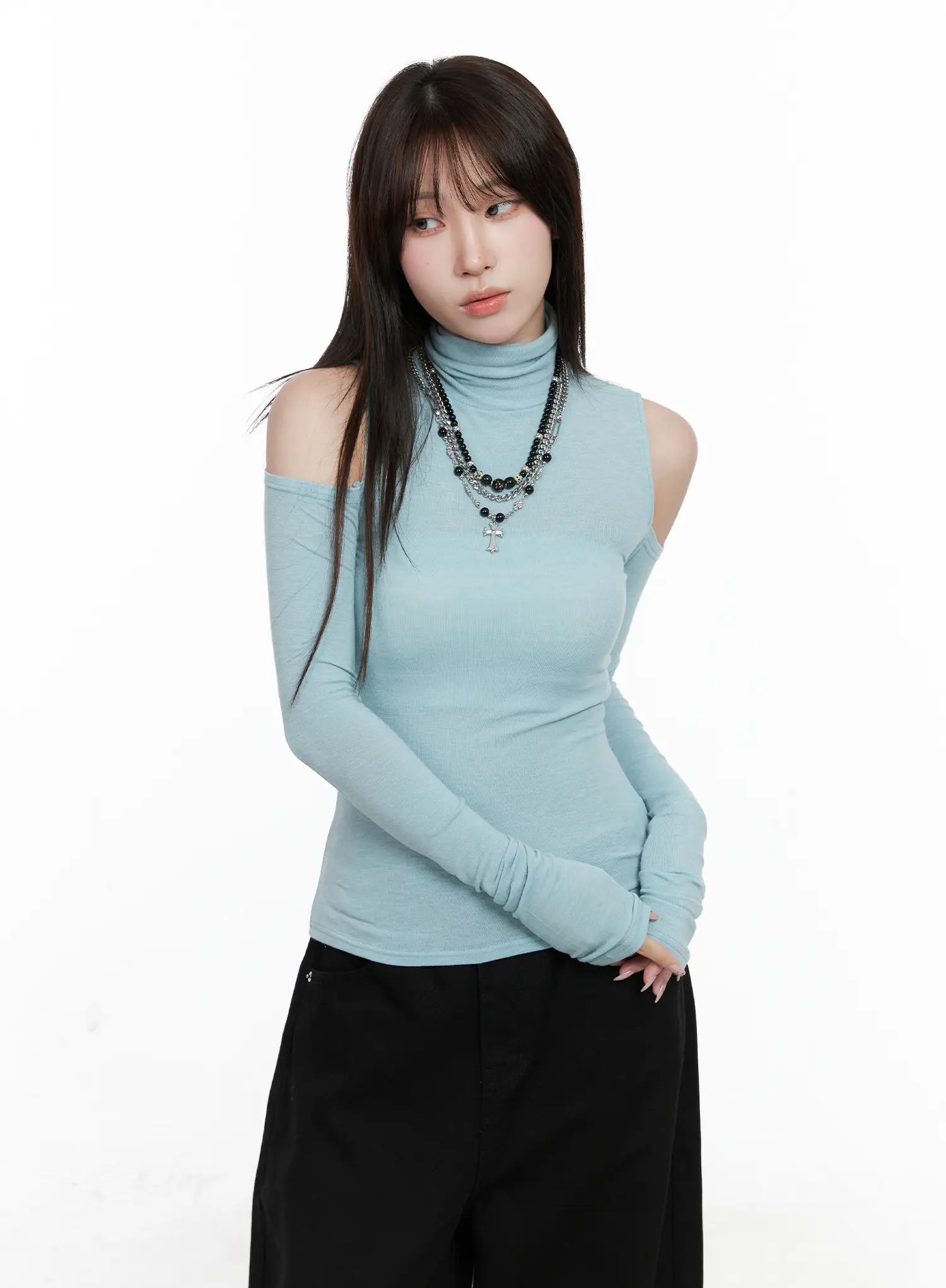 Shoulder Cut-Out Long Sleeve Top CO521 - Image 8