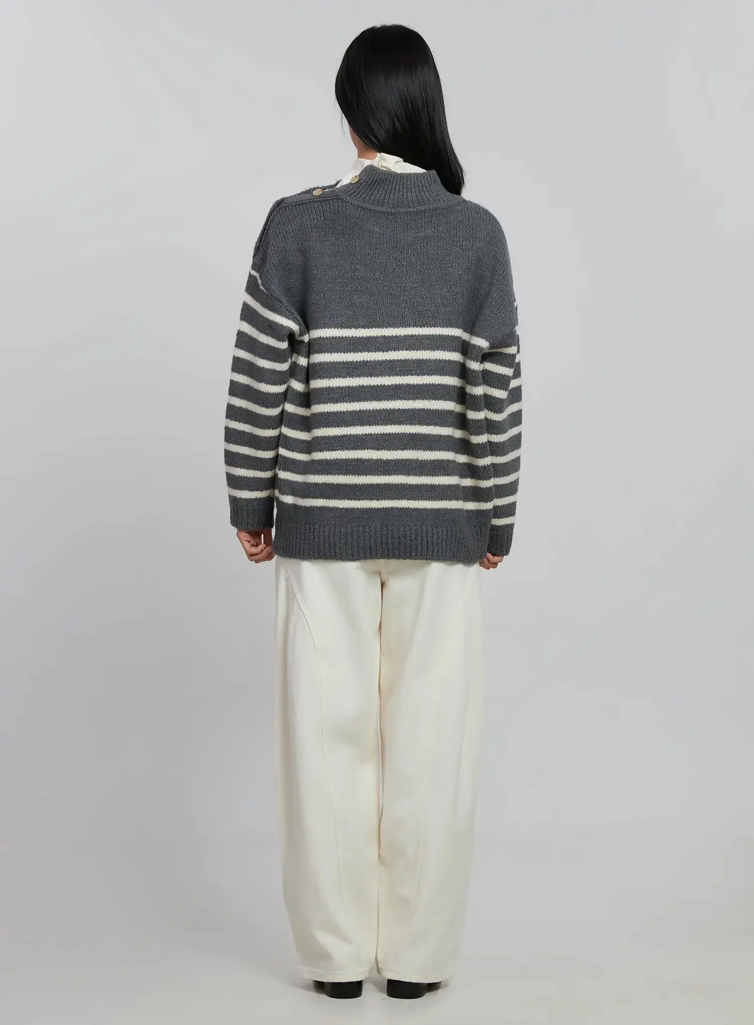 Shoulder Cutout Striped Knit Sweater ID504 - Image 11