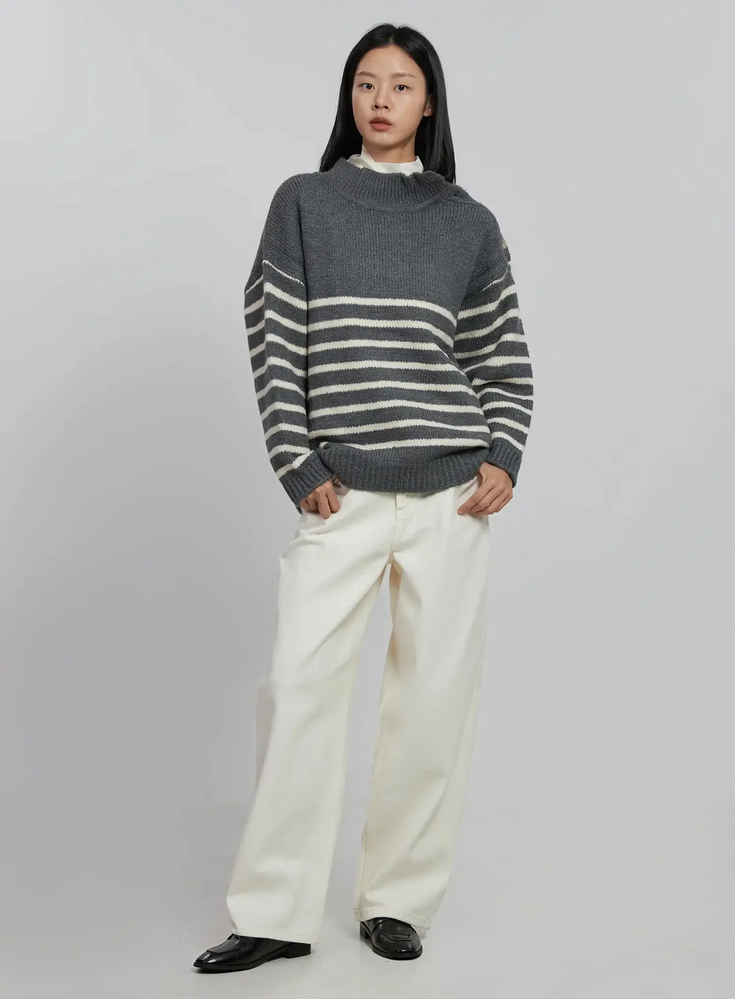 Shoulder Cutout Striped Knit Sweater ID504 - Image 12