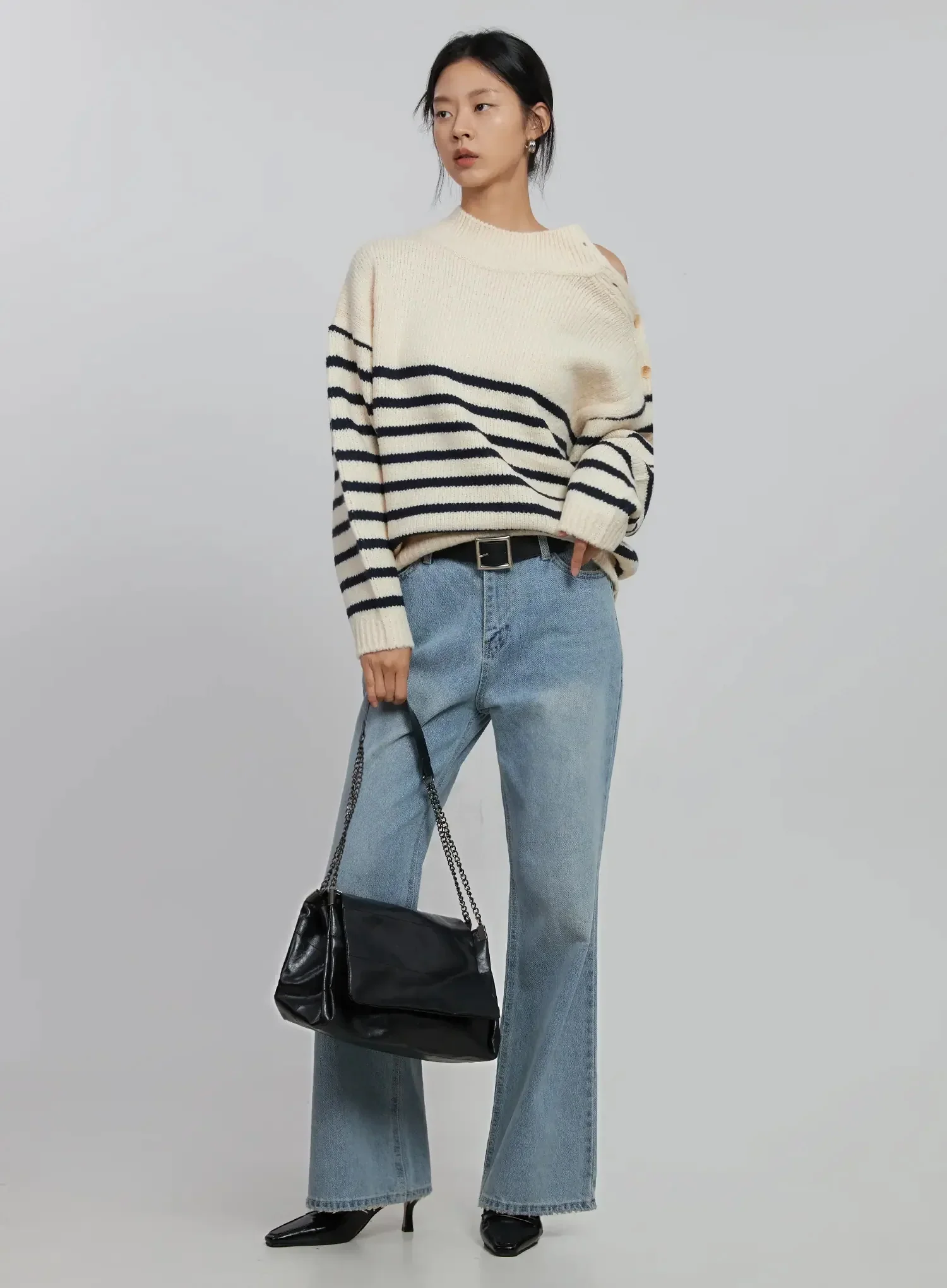 Shoulder Cutout Striped Knit Sweater ID504 - Image 14