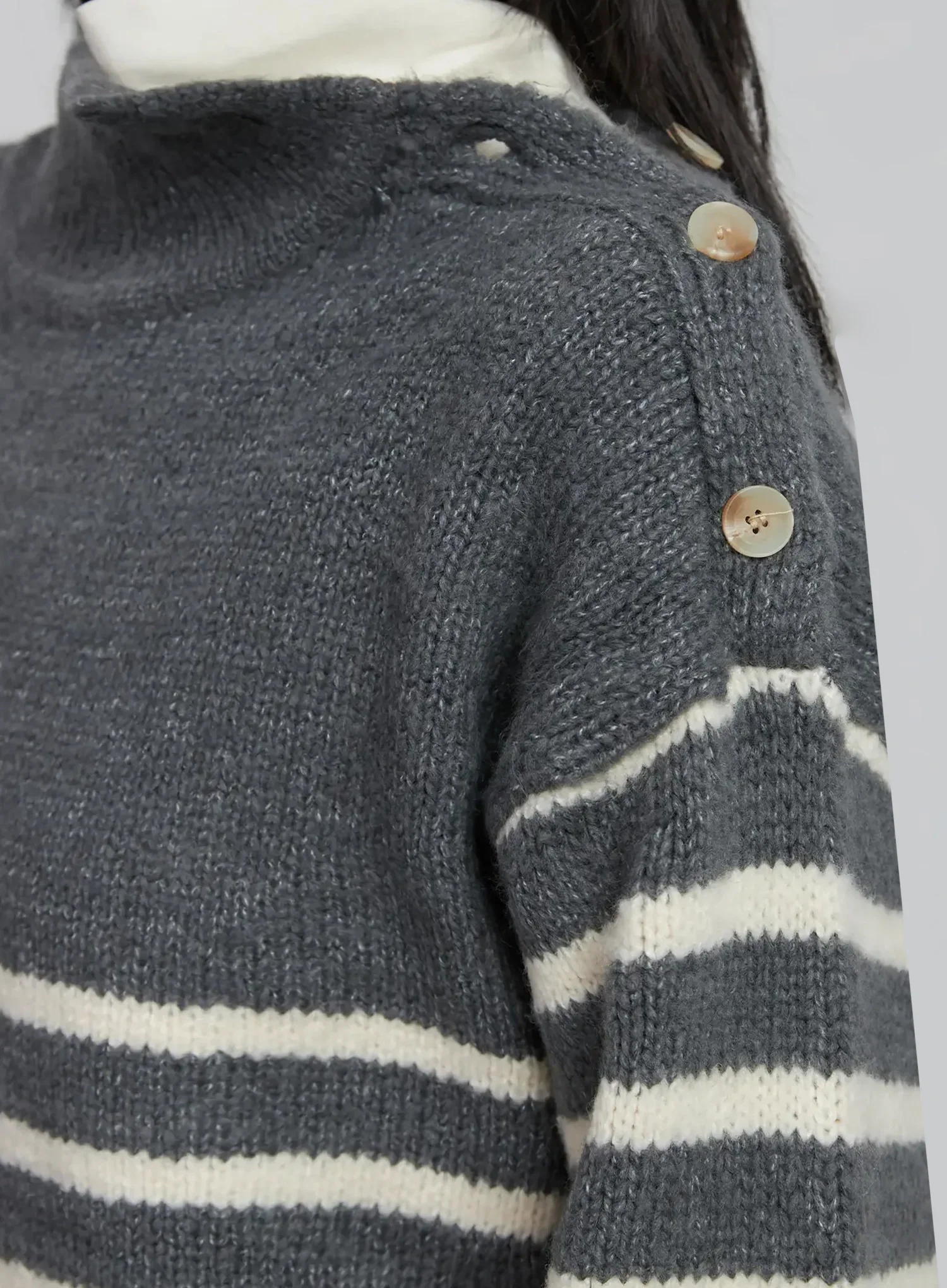 Shoulder Cutout Striped Knit Sweater ID504 - Image 4