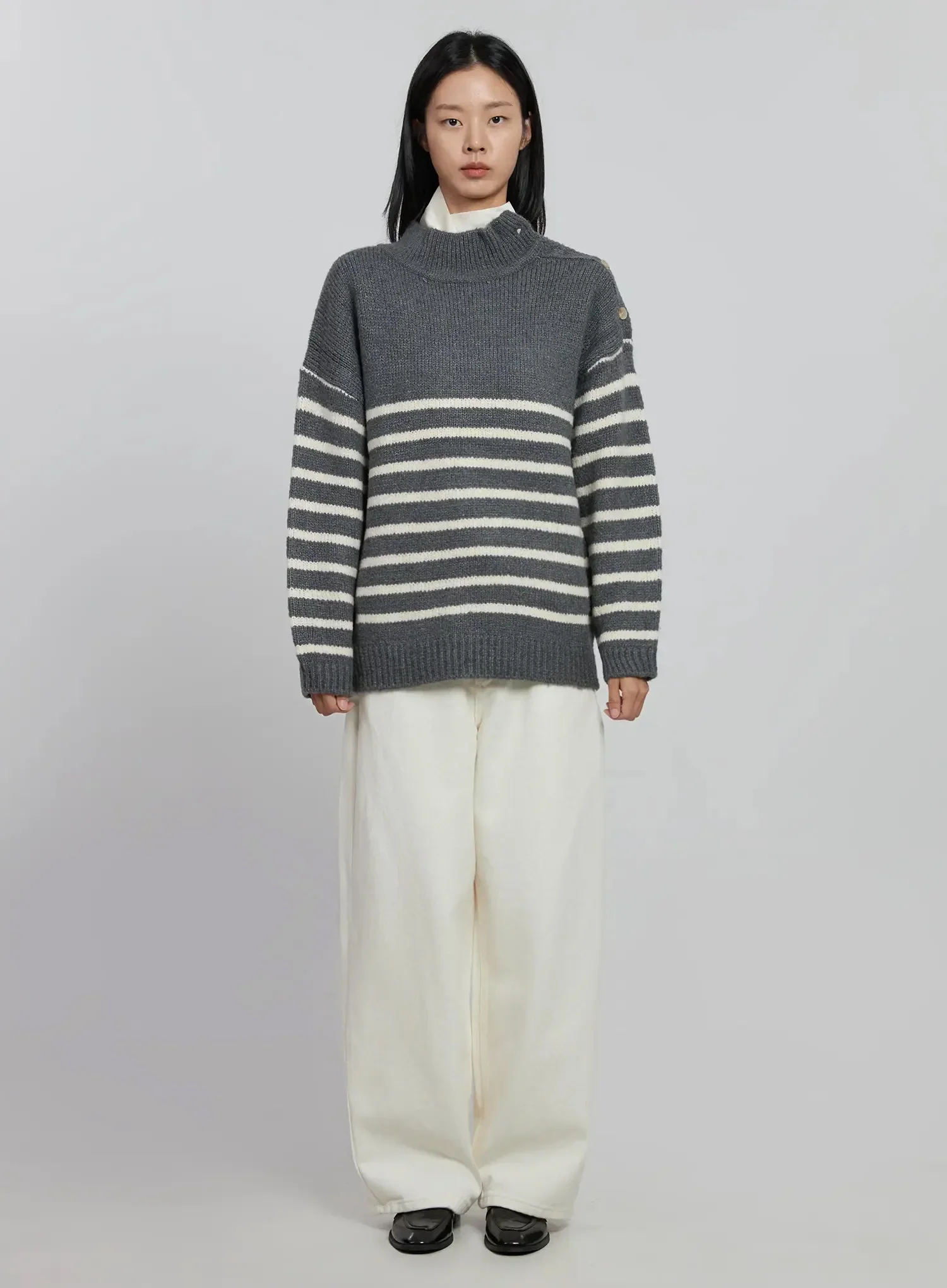 Shoulder Cutout Striped Knit Sweater ID504 - Image 8