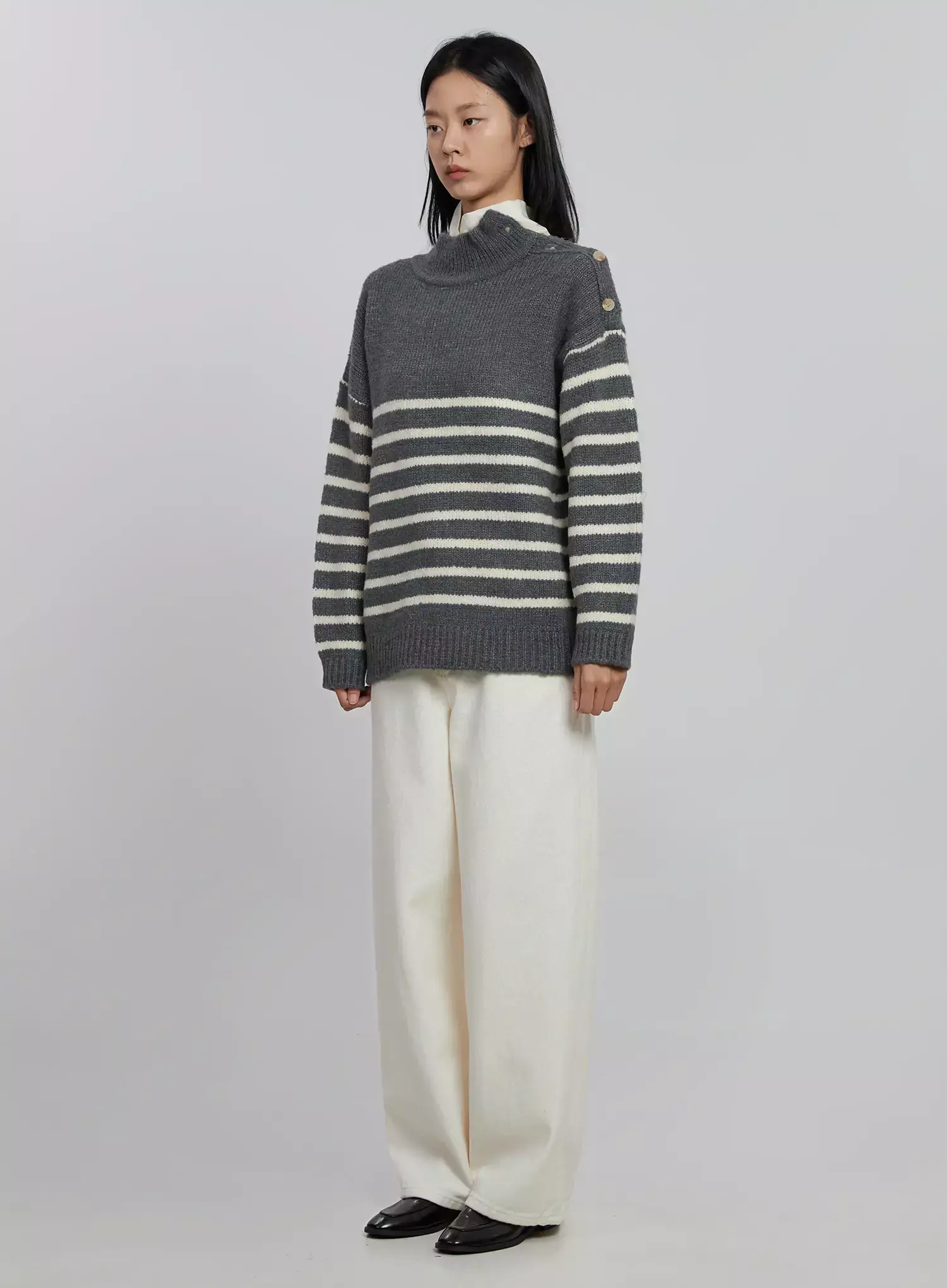Shoulder Cutout Striped Knit Sweater ID504 - Image 9