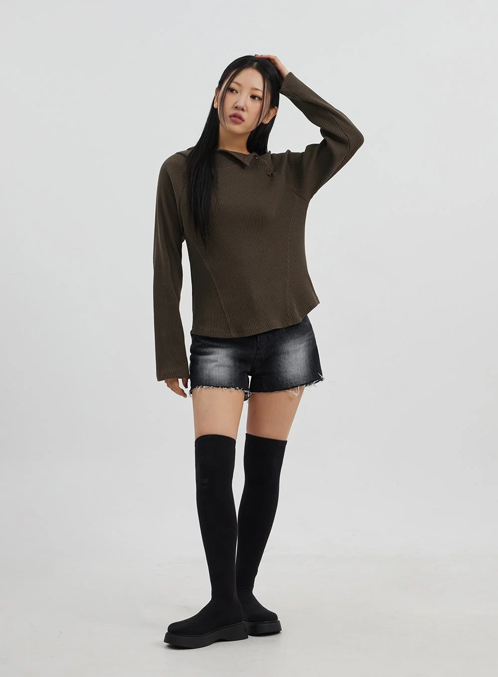Side Button Detail Knit Hoodie CJ318 - Image 13