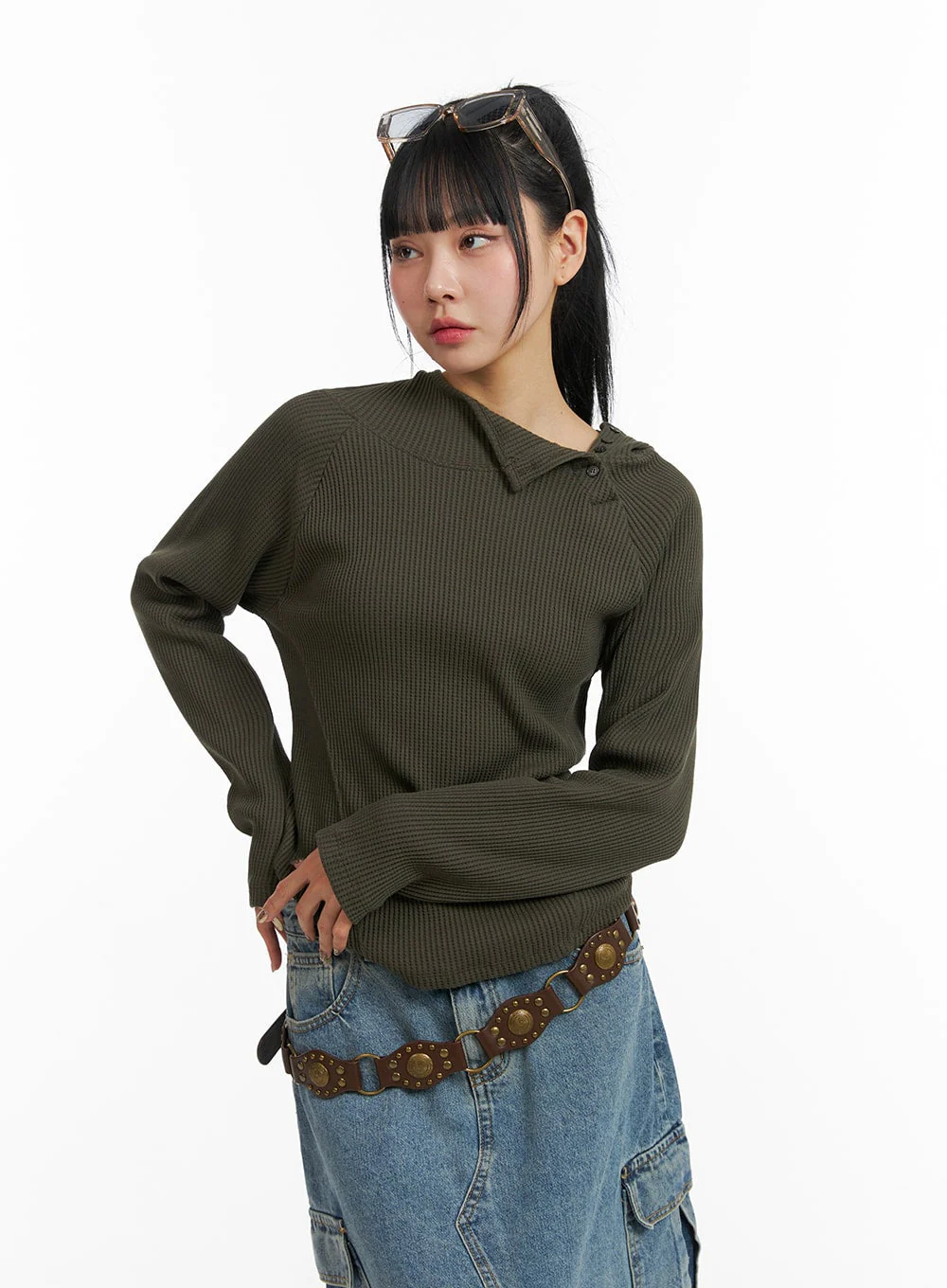 Side Button Detail Knit Hoodie CJ318 - Image 17