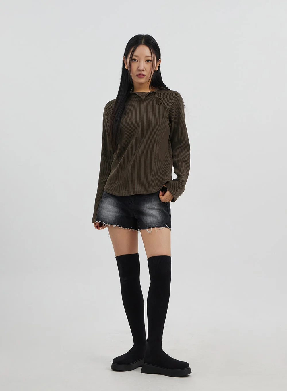 Side Button Detail Knit Hoodie CJ318 - Image 3
