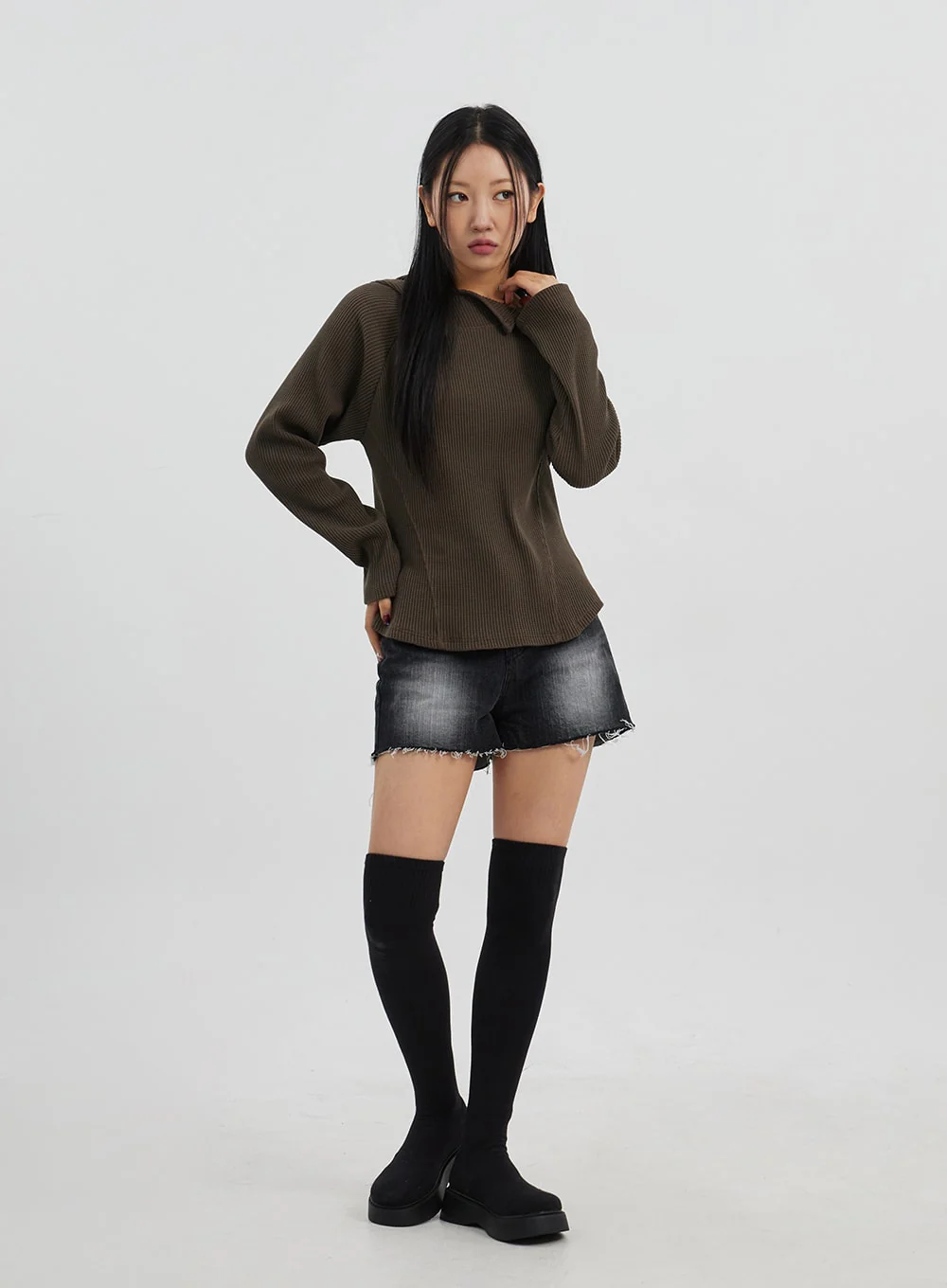 Side Button Detail Knit Hoodie CJ318 - Image 4