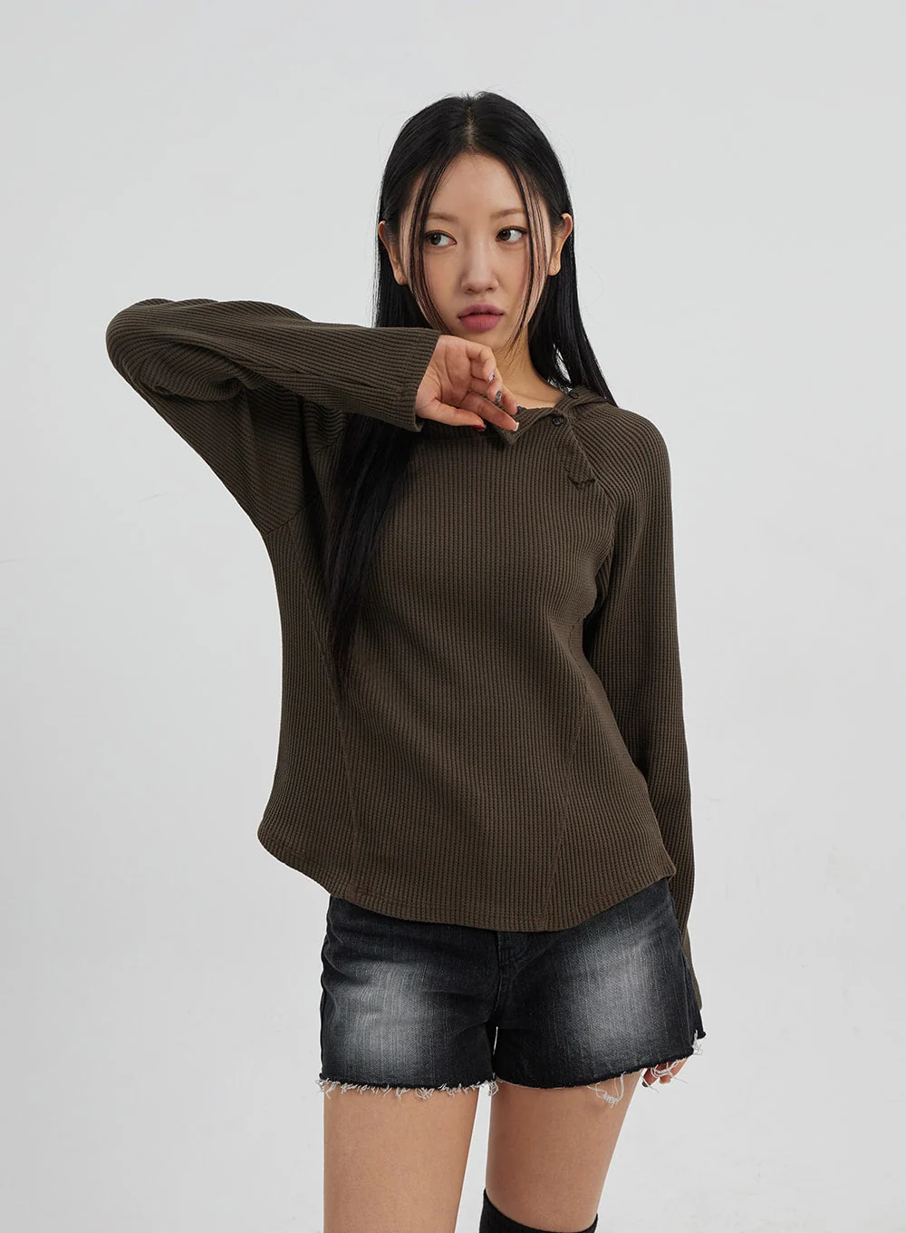 Side Button Detail Knit Hoodie CJ318 - Image 5