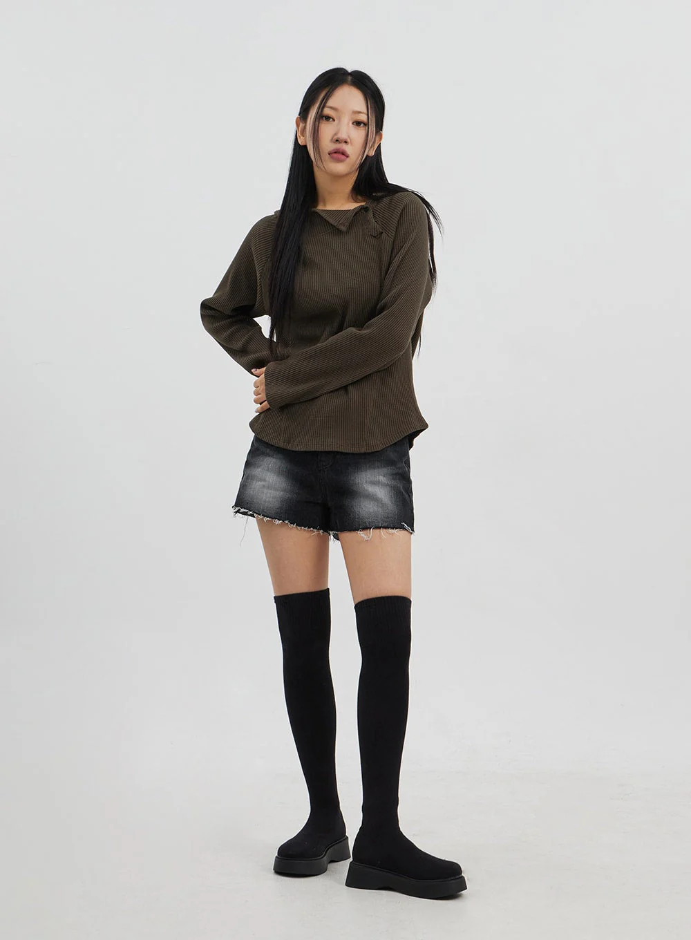 Side Button Detail Knit Hoodie CJ318 - Image 7